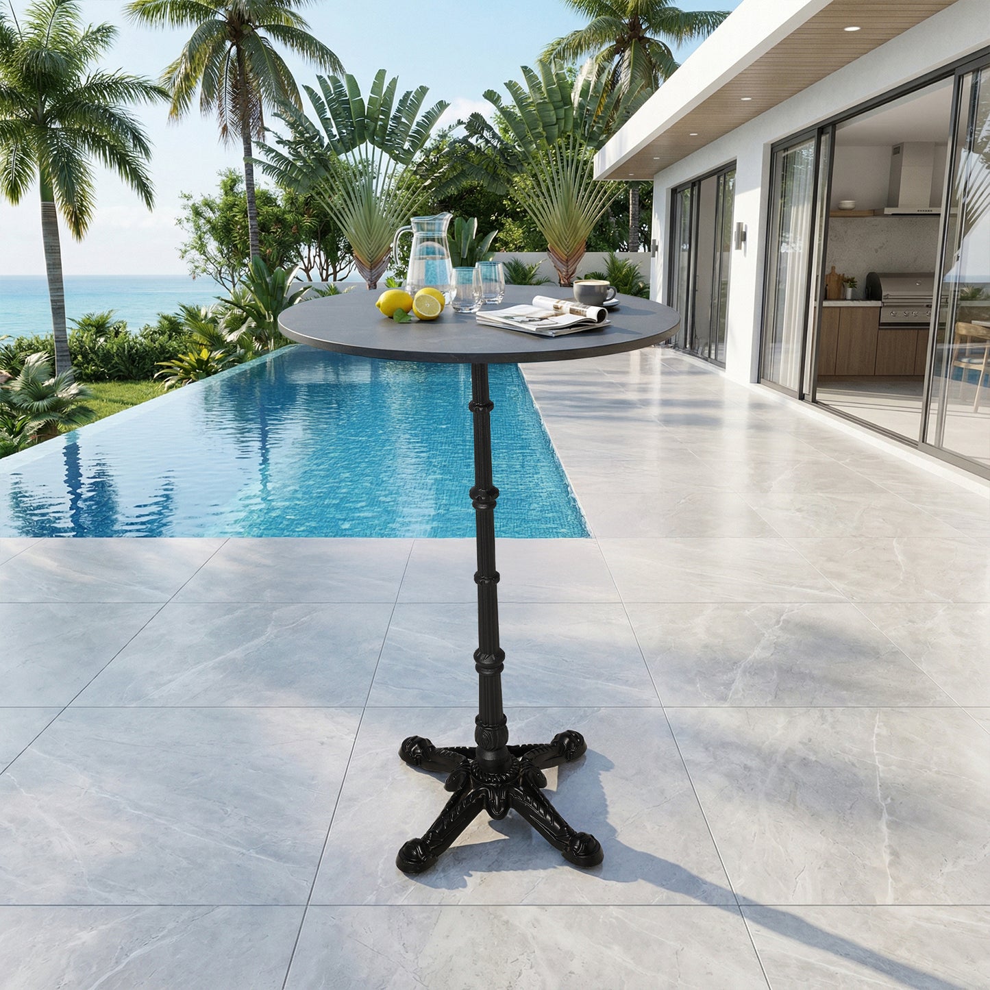 41.3" Height Cast Iron Table Base, Vintage Ornate 4-Feet Bar Height Table Leg with 9.84" Square Top Plate, 20.5" Wide Base, Black Powder Coated Table Stand for Indoor Outdoor Bistro, Patio, Restaurant