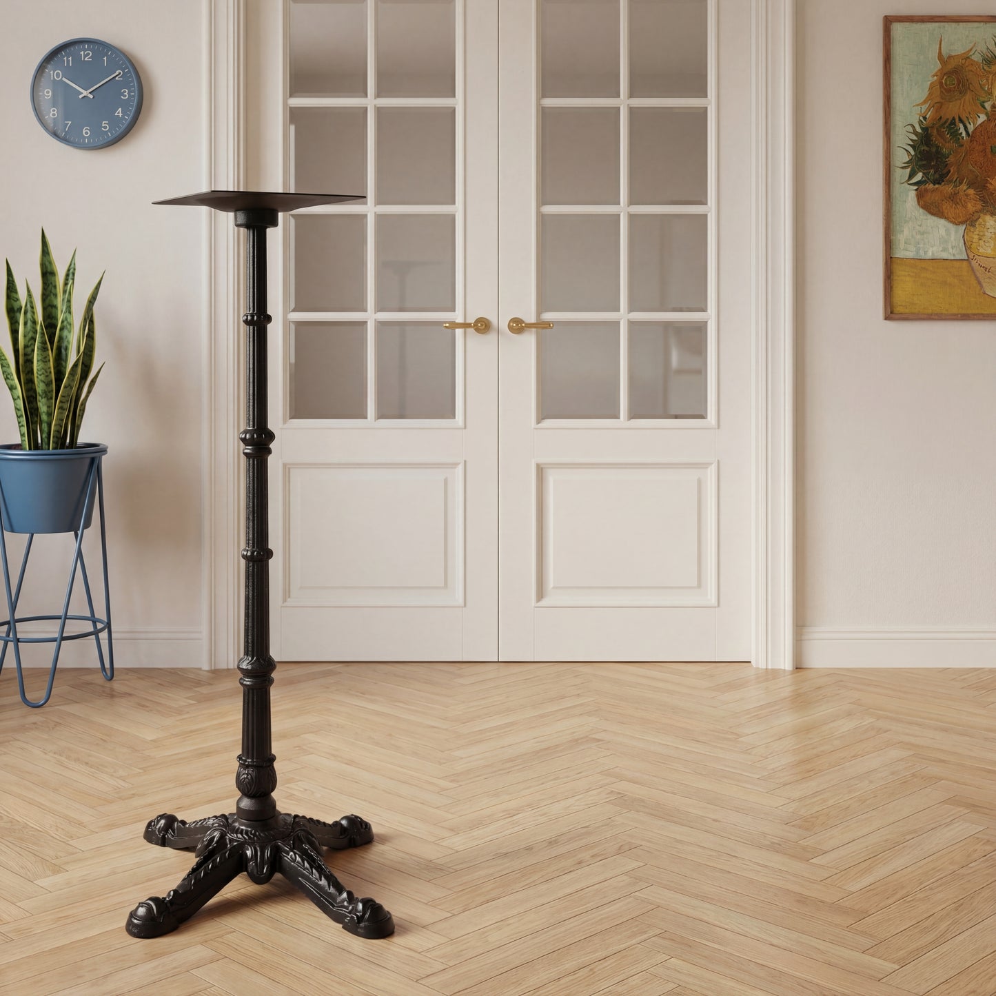 41.3" Height Cast Iron Table Base, Vintage Ornate 4-Feet Bar Height Table Leg with 9.84" Square Top Plate, 20.5" Wide Base, Black Powder Coated Table Stand for Indoor Outdoor Bistro, Patio, Restaurant