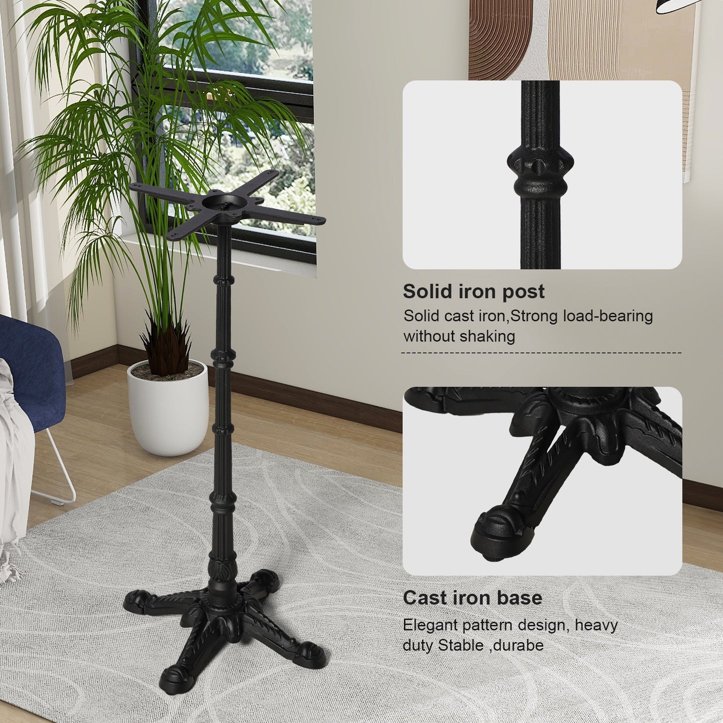 H41.7 Cast Iron Table Base with 4 tiger claw feet, Table Leg Black