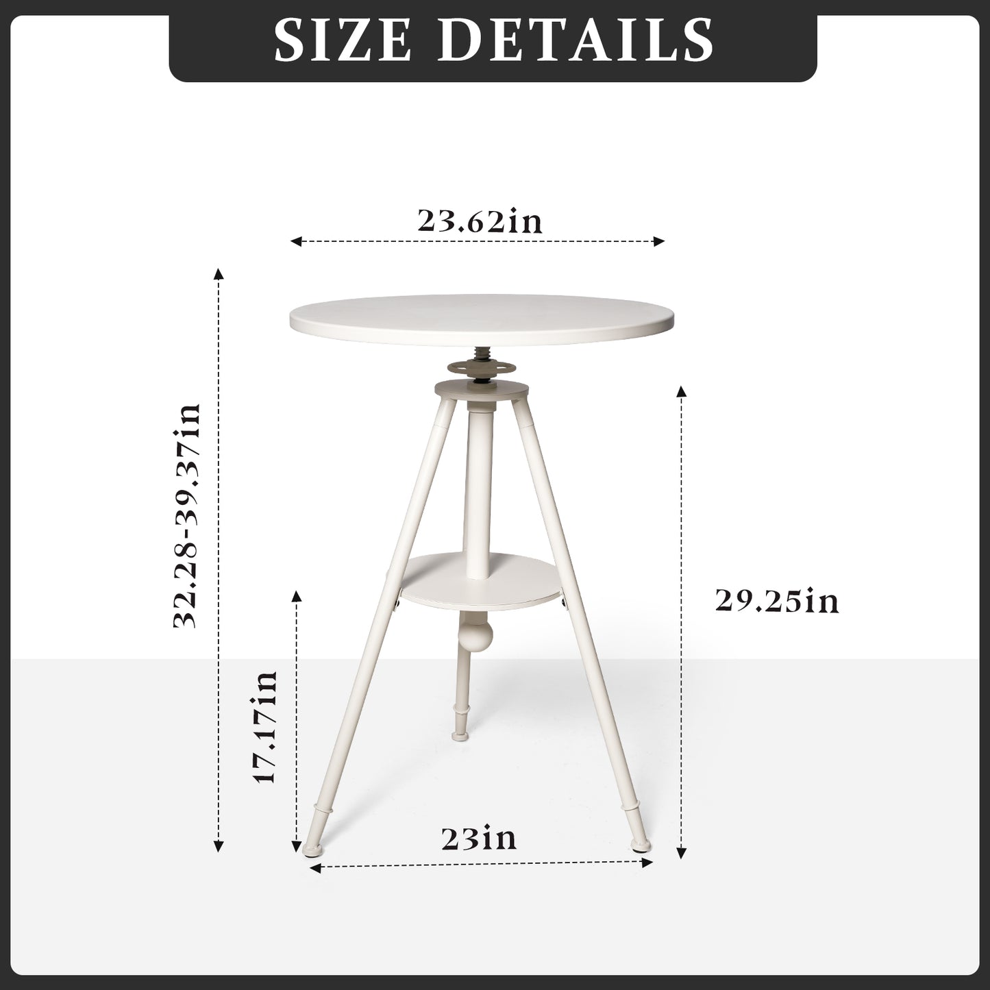 Industrial Bistro Table Vintage Cafe Table Farmhouse Round Dining Table for Kitchen Rustic Side Table Swivel Metal Top 32.28-39.37inch Height Adjustable