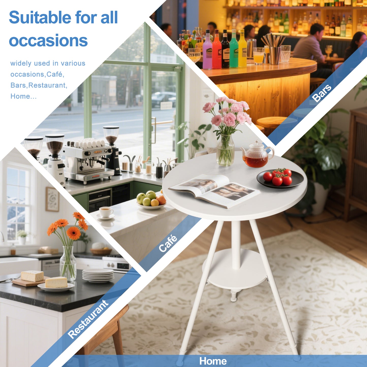 Industrial Bistro Table Vintage Cafe Table Farmhouse Round Dining Table for Kitchen Rustic Side Table Swivel Metal Top 32.28-39.37inch Height Adjustable