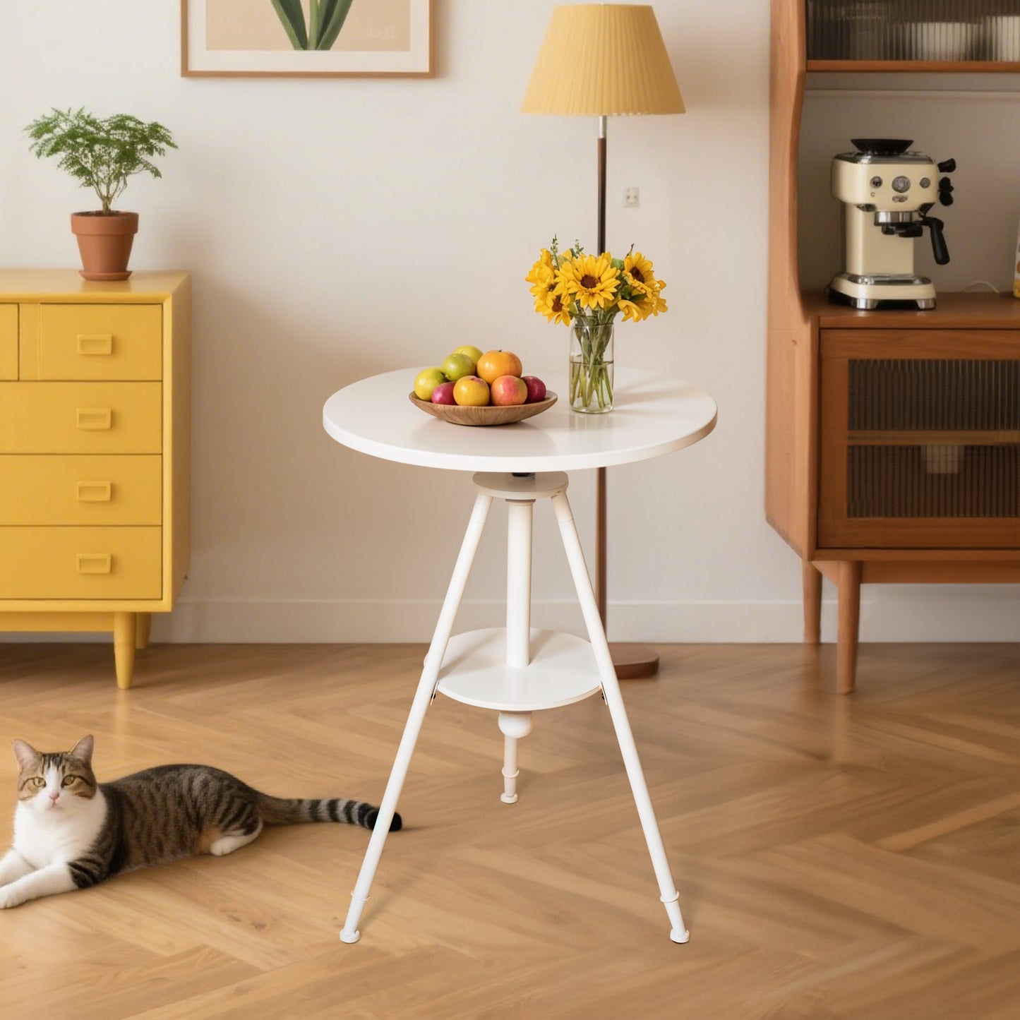 Industrial Bistro Table Vintage Cafe Table Farmhouse Round Dining Table for Kitchen Rustic Side Table Swivel Metal Top 32.28-39.37inch Height Adjustable