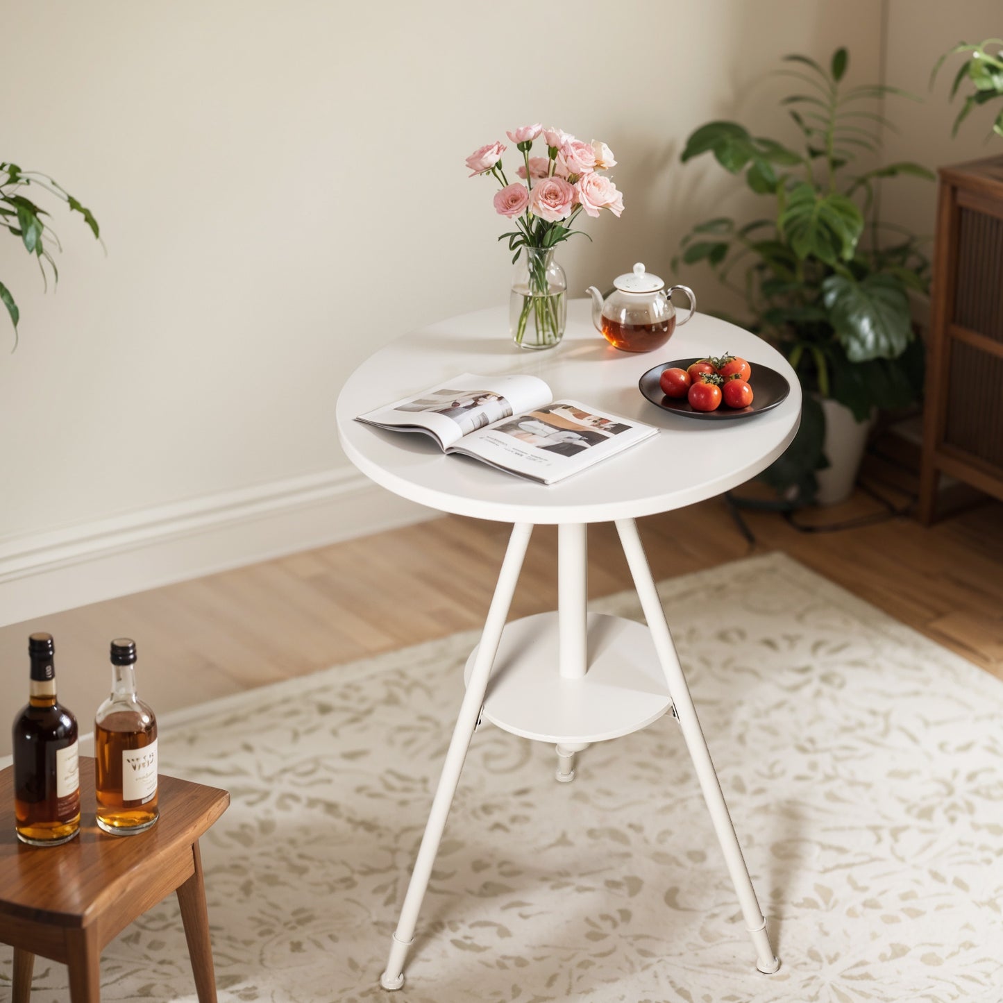 Industrial Bistro Table Vintage Cafe Table Farmhouse Round Dining Table for Kitchen Rustic Side Table Swivel Metal Top 32.28-39.37inch Height Adjustable