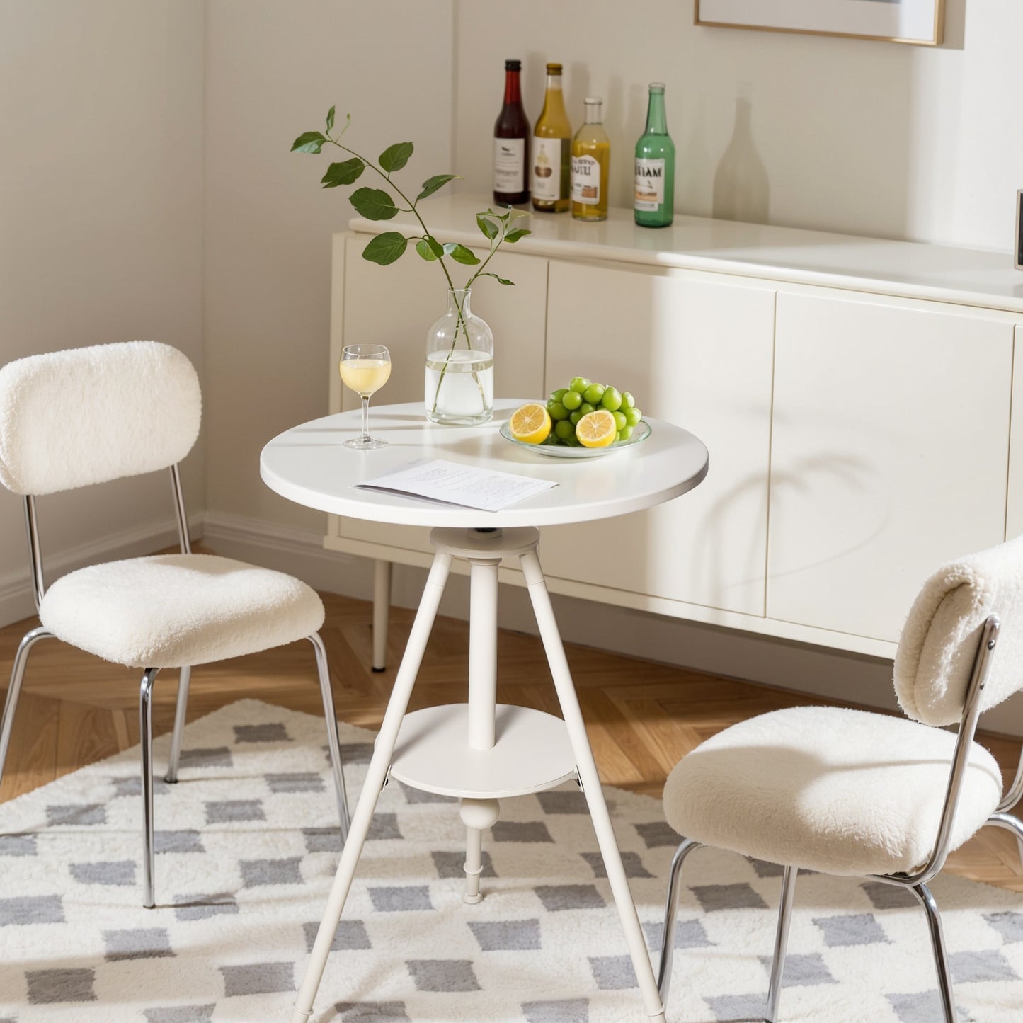 Industrial Bistro Table Vintage Cafe Table Farmhouse Round Dining Table for Kitchen Rustic Side Table Swivel Metal Top 32.28-39.37inch Height Adjustable