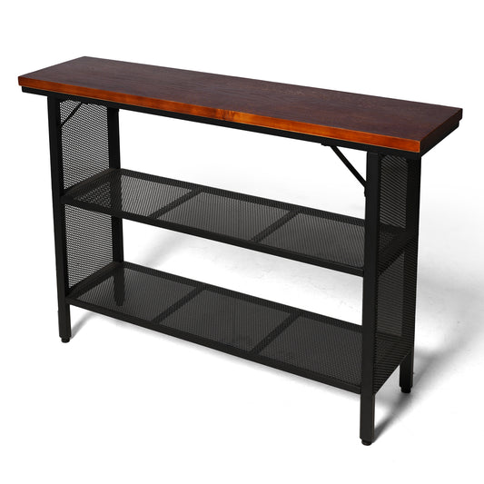 Industrial Console Entryway Table, Metal Wood Rustic Sofa Table with Storage, Farmhouse 3 Tier Shelf Long Hallway Foyer Entry Tables Behind Couch for Home Living Room Entryway, Rustic Brown