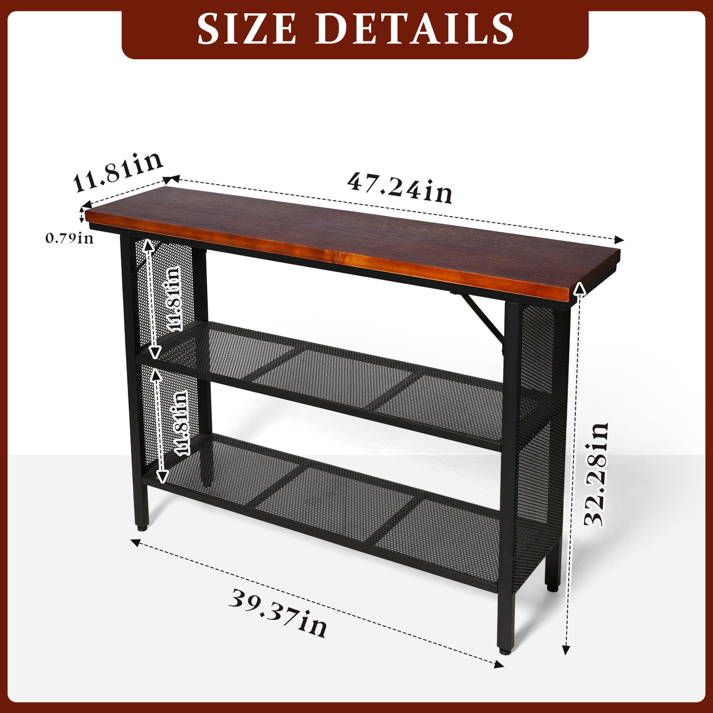 Industrial Console Entryway Table, Metal Wood Rustic Sofa Table with Storage, Farmhouse 3 Tier Shelf Long Hallway Foyer Entry Tables Behind Couch for Home Living Room Entryway, Rustic Brown