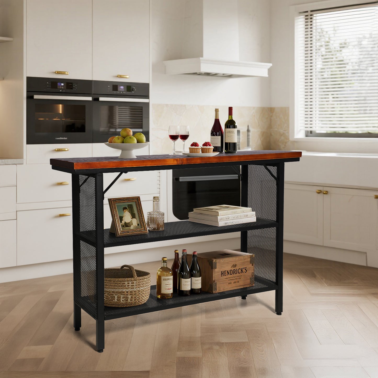 Industrial Console Entryway Table, Metal Wood Rustic Sofa Table with Storage, Farmhouse 3 Tier Shelf Long Hallway Foyer Entry Tables Behind Couch for Home Living Room Entryway, Rustic Brown