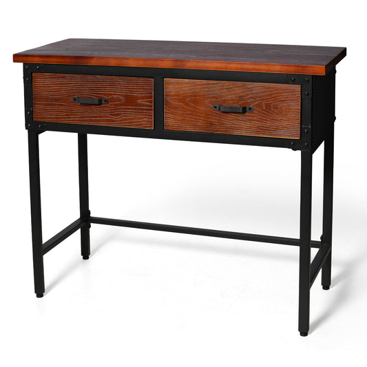 Entryway Table, 39.37'' Console Sofa Table with 2 Drawers, Industrial Entry Way Table ,  for Living Room, Hallway, Entrance, Foyer, Rustic Brown