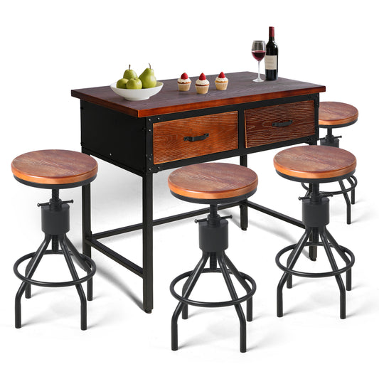 Set of 5，Entryway Table Set With 4 Bar Stool, 39.37'' Console Sofa Table with 2 Drawers, Industrial Entry Way Table ,  for Living Room, Hallway, Entrance, Foyer, Rustic Brown