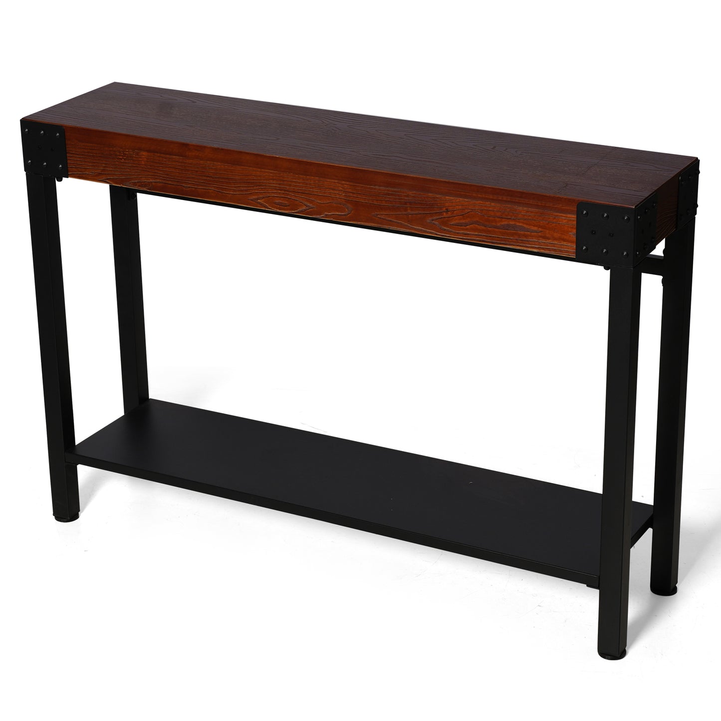 Console Table 47.24”, 2-Tier Industrial Entryway Table, Narrow Entrance Sofa Table with Shelves, Hallway, Living Room, Foyer, Corridor, Office, Rustic Brown and Black
