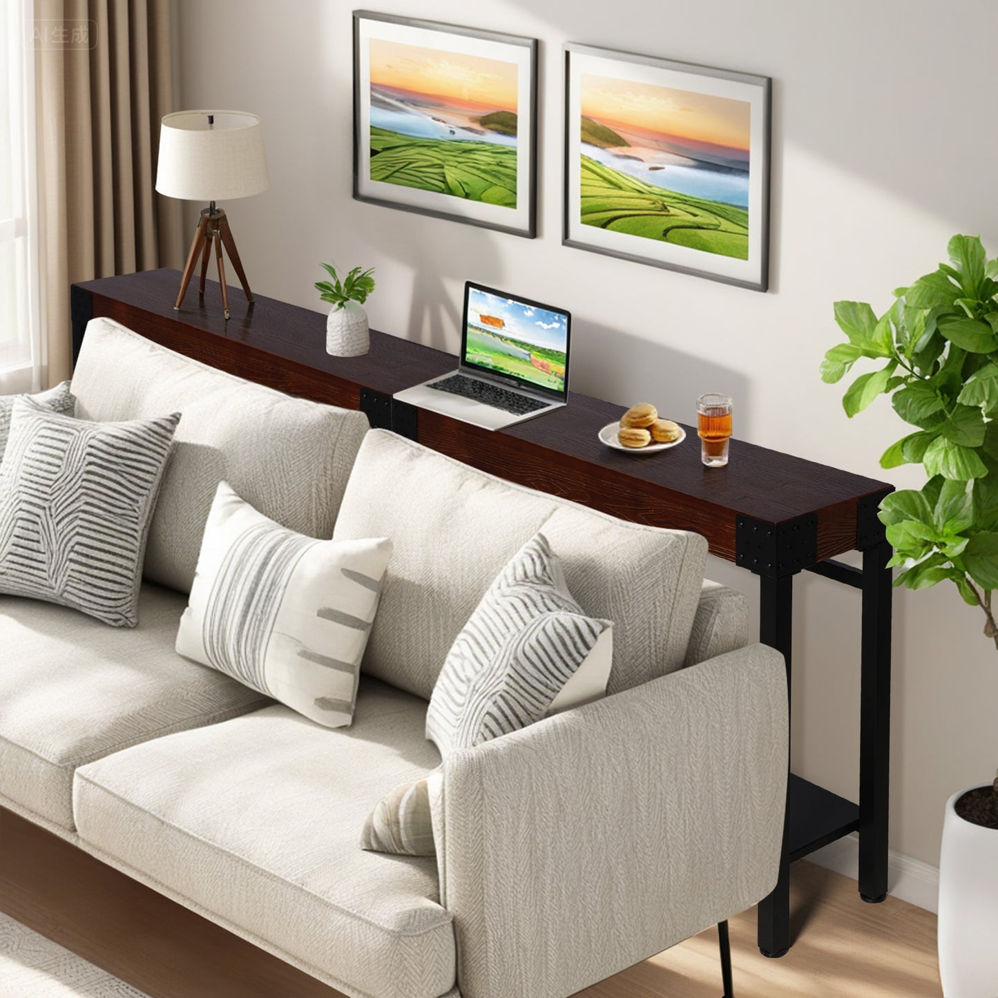 Console Table 47.24”, 2-Tier Industrial Entryway Table, Narrow Entrance Sofa Table with Shelves, Hallway, Living Room, Foyer, Corridor, Office, Rustic Brown and Black