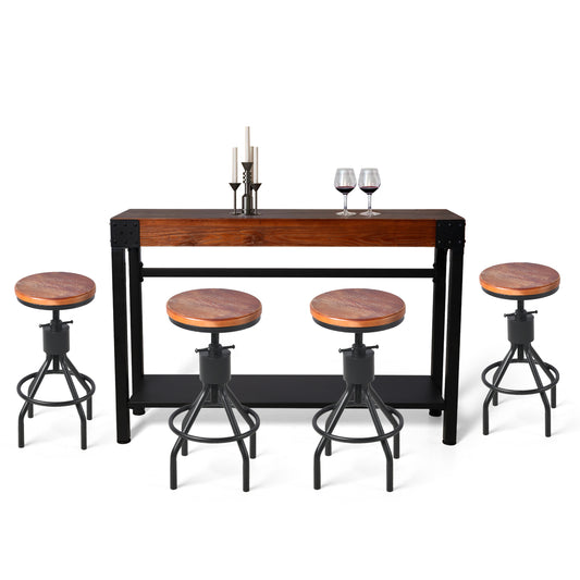 Set of 5，47.24”Console Table Set With 4 Bar Stool, 2-Tier Industrial Entryway Table, Narrow Entrance Sofa Table with Shelves, Hallway, Living Room, Foyer, Corridor, Office, Rustic Brown and Black