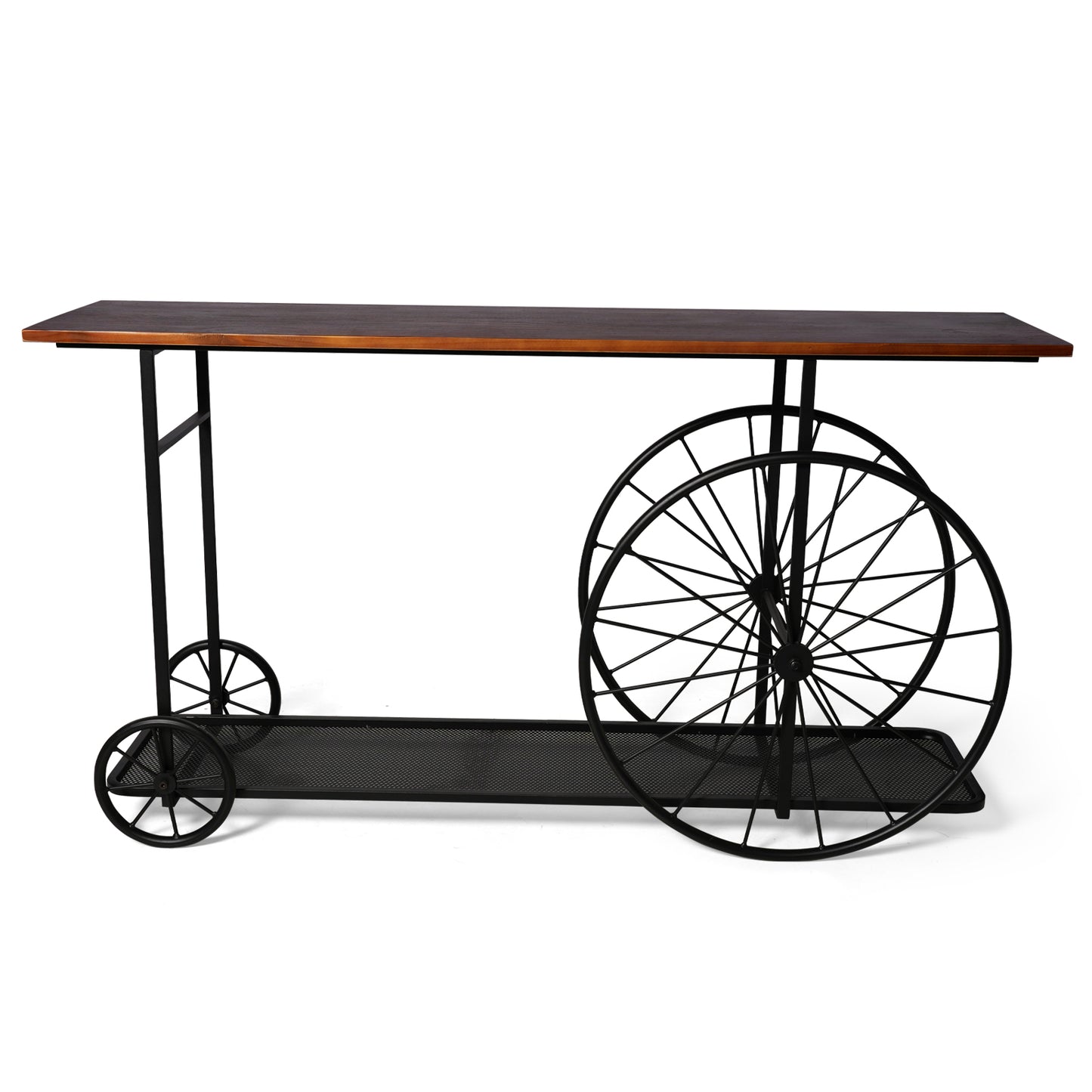 Console Table 59.1”, 2-Tier Industrial Entryway Table with Wheels, Narrow Entrance Sofa Table with Shelves, Hallway, Living Room, Foyer, Corridor, Office, Rustic Brown and Black