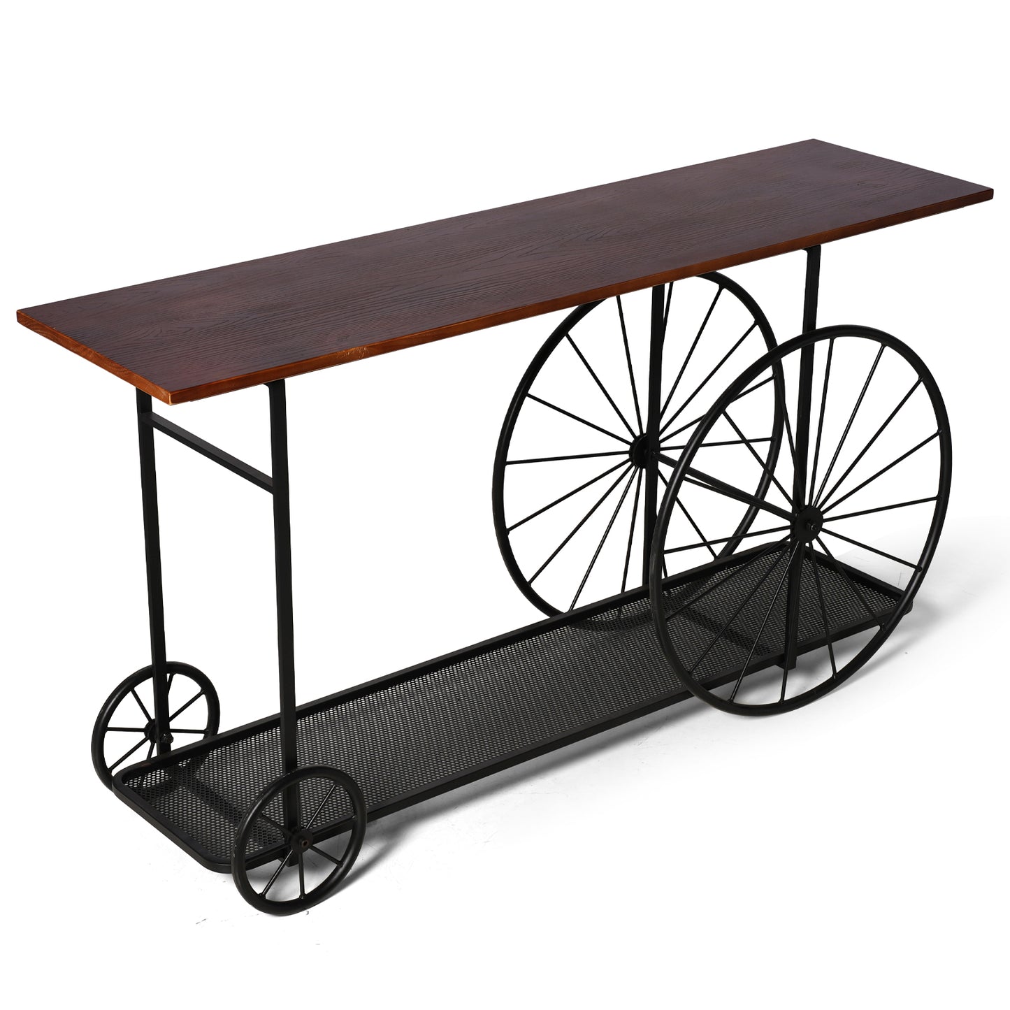 Console Table 59.1”, 2-Tier Industrial Entryway Table with Wheels, Narrow Entrance Sofa Table with Shelves, Hallway, Living Room, Foyer, Corridor, Office, Rustic Brown and Black