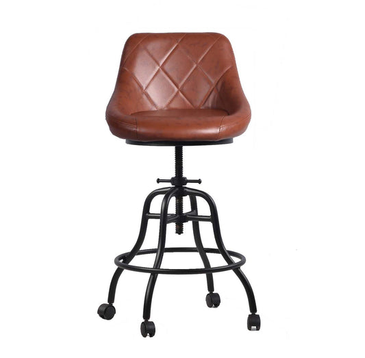 Industrial Office Chairs on Wheels Rustic Rolling Drafting Working Studying Chair Vintage Shop Stools with Wheel Swivel PU Seat with Backrest 23.6-27.5inch Height Adjustable Bar Stool for Home Kitchen