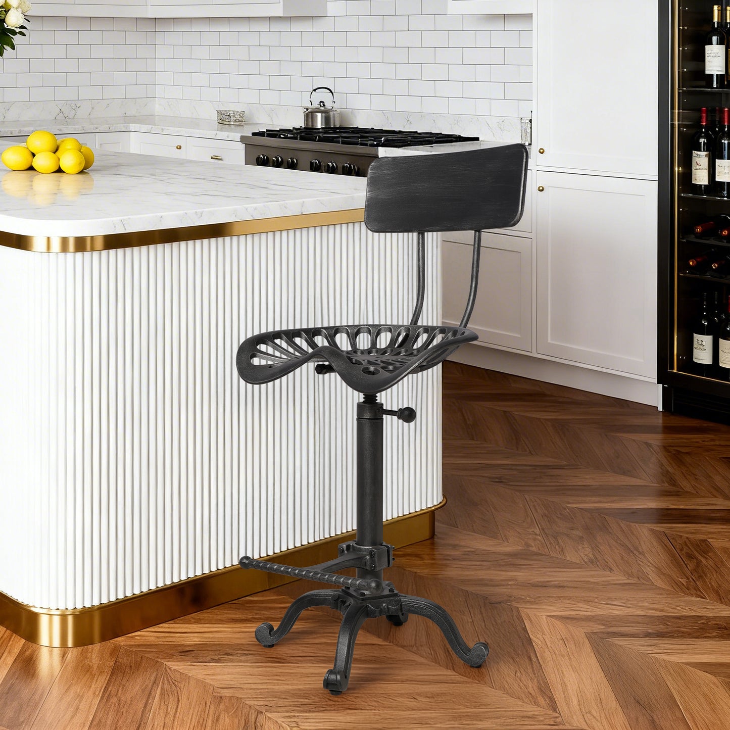 Industrial Design Metal Adjustable Height Backrest Chair Vintage Tractor Saddle Bar Stool (Rust, Style 2)