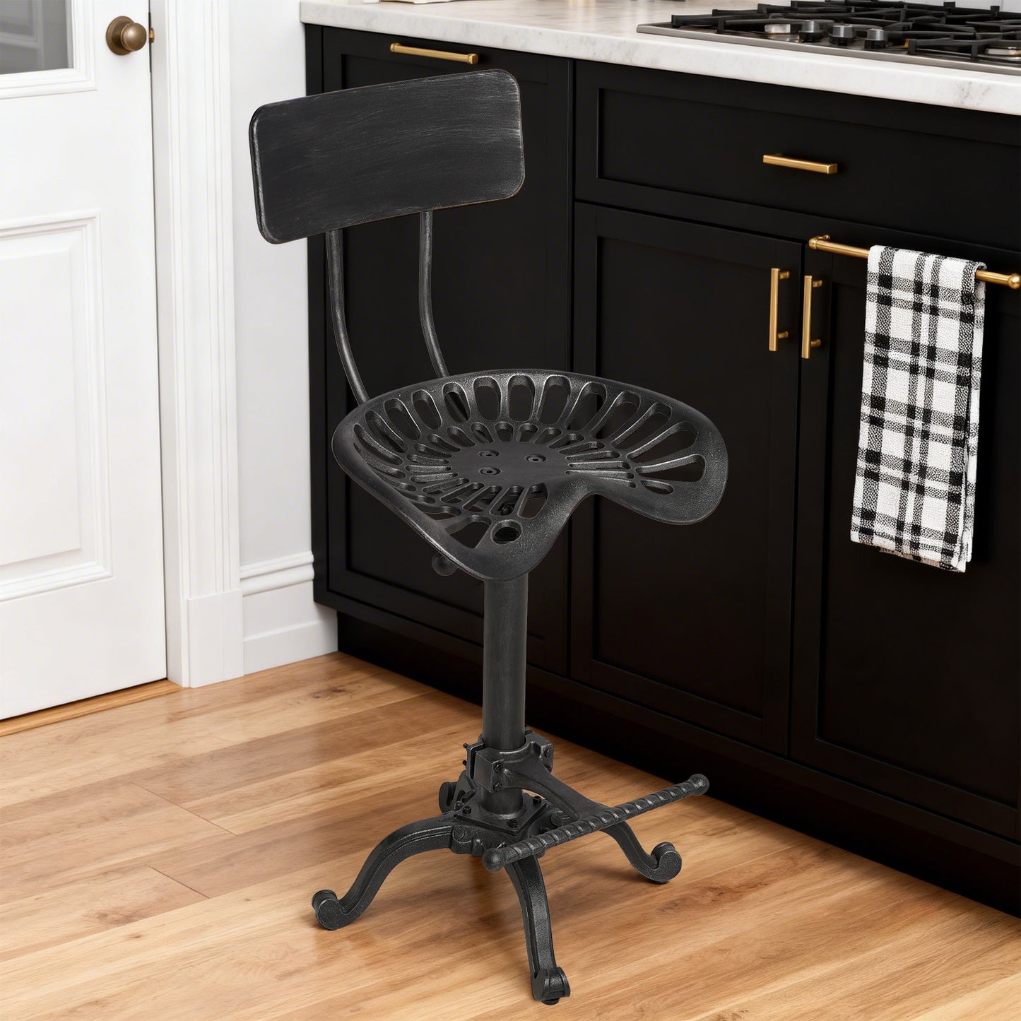 Industrial Design Metal Adjustable Height Backrest Chair Vintage Tractor Saddle Bar Stool (Rust, Style 2)