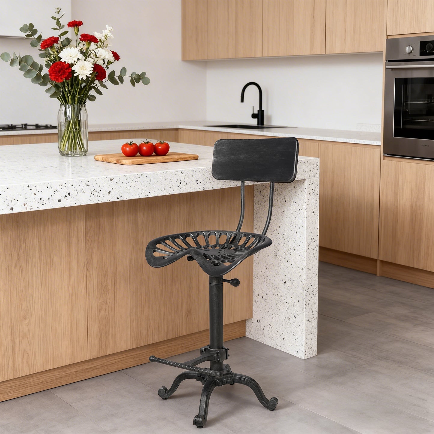 Industrial Design Metal Adjustable Height Backrest Chair Vintage Tractor Saddle Bar Stool (Rust, Style 2)