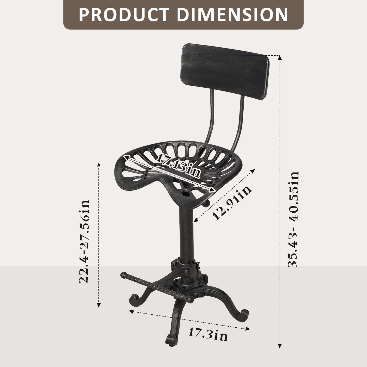 Industrial Design Metal Adjustable Height Backrest Chair Vintage Tractor Saddle Bar Stool (Rust, Style 2)