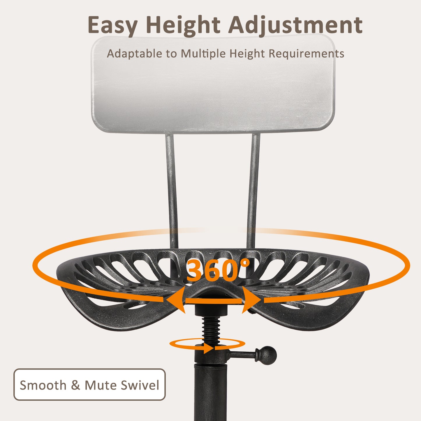 Industrial Design Metal Adjustable Height Backrest Chair Vintage Tractor Saddle Bar Stool (Rust, Style 2)