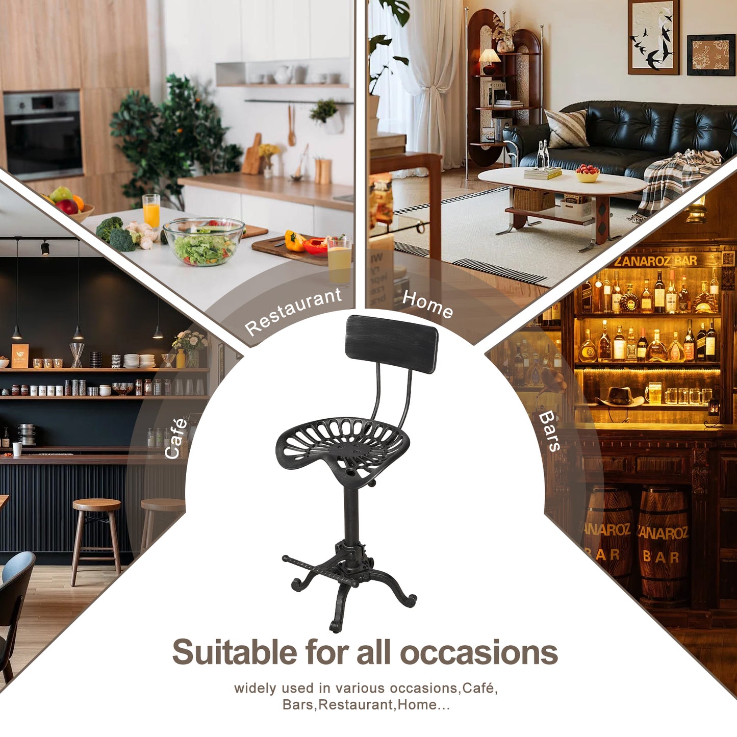 Industrial Design Metal Adjustable Height Backrest Chair Vintage Tractor Saddle Bar Stool (Rust, Style 2)