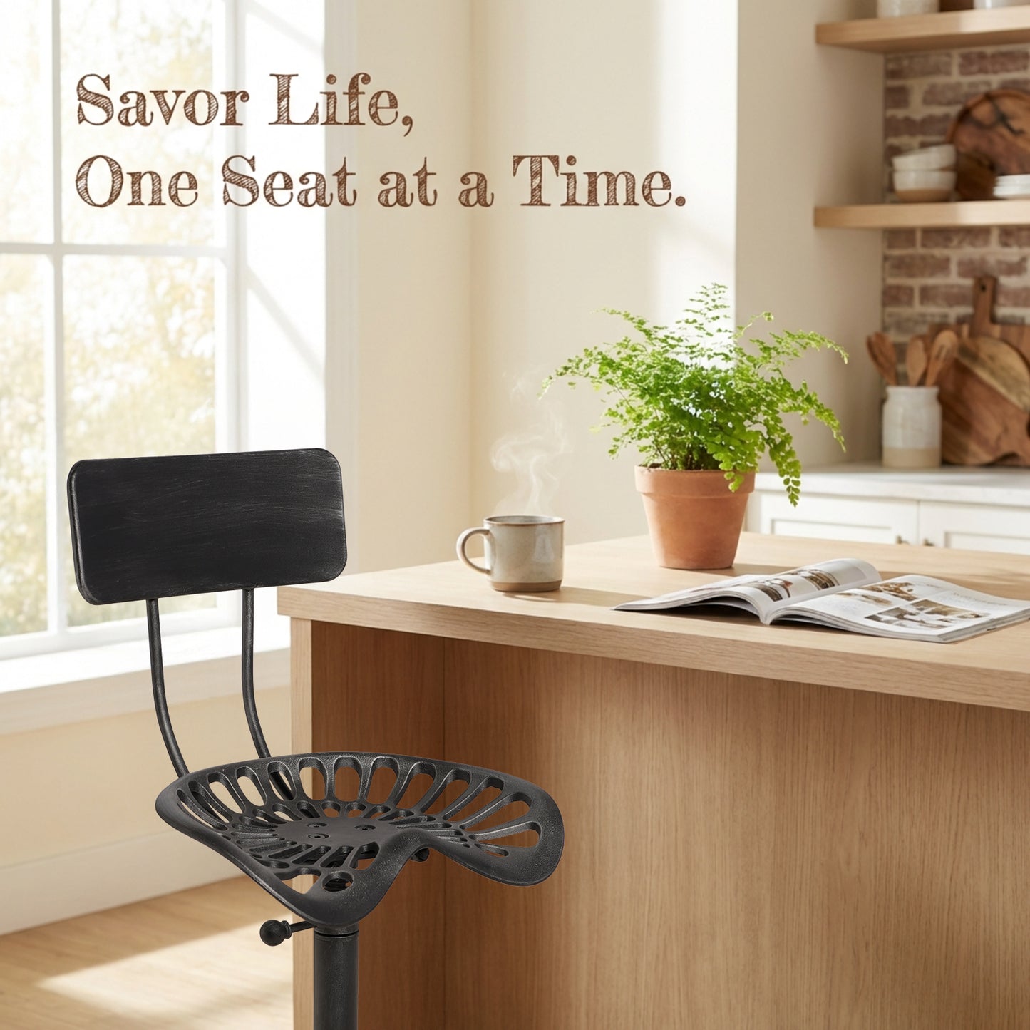 Industrial Design Metal Adjustable Height Backrest Chair Vintage Tractor Saddle Bar Stool (Rust, Style 2)