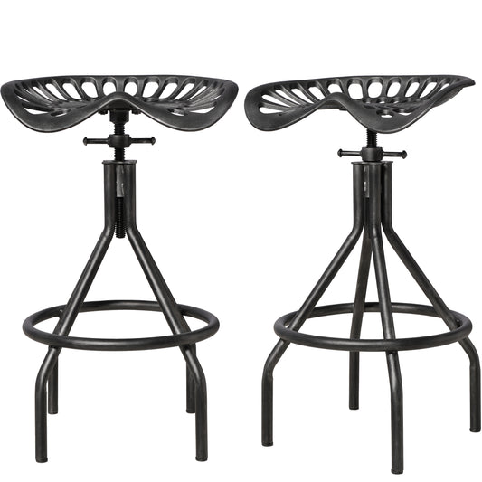 Industrial Tractor Seat Barstools Farmhouse Cast Iron Adjustable Counter Height Stools Swivel Kitchen Saddle Bar Stools Set of 2 Metal Outdoor Black Brush Silver Dining Chair 24"-30"(SILVER)