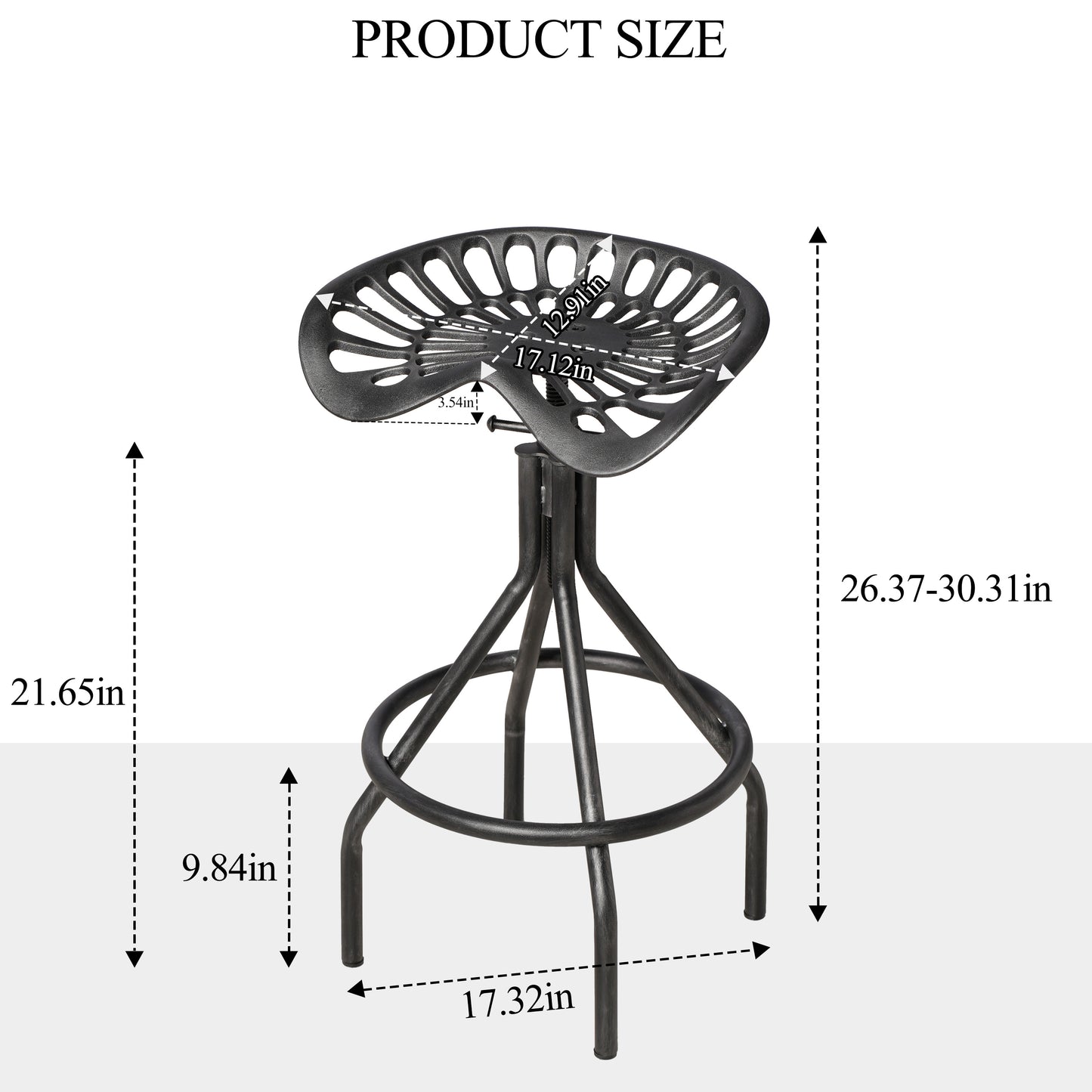 Industrial Tractor Seat Barstools Farmhouse Cast Iron Adjustable Counter Height Stools Swivel Kitchen Saddle Bar Stools Set of 2 Metal Outdoor Black Brush Silver Dining Chair 24"-30"(SILVER)
