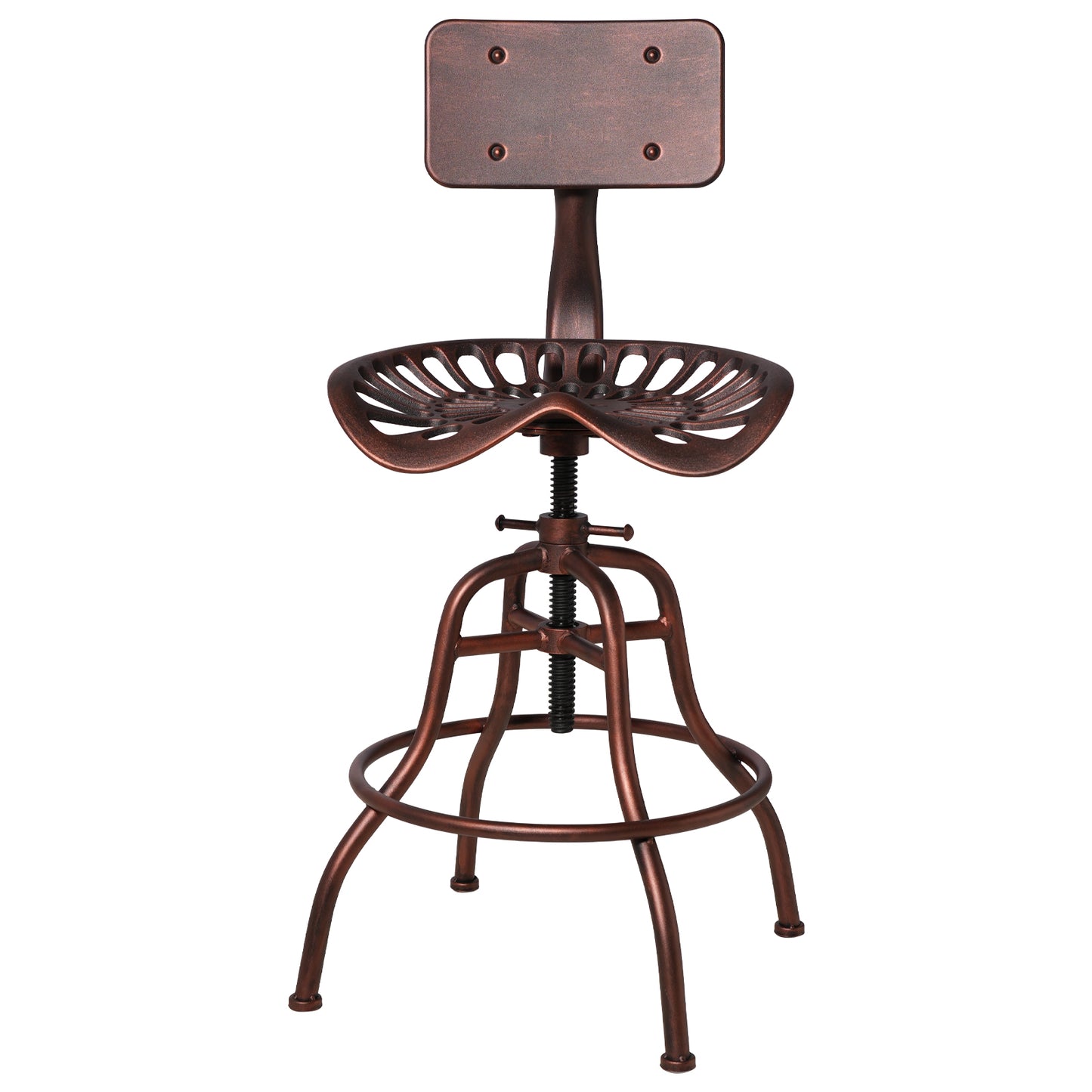 SET OF 1, Adjustable Industrial Home Bar Stools - Cast Iron Tractor Seat Swivel Metal Farmhouse Dining Stools - Counter & Pub Height 22.44" to 27.56" - Copper Finish