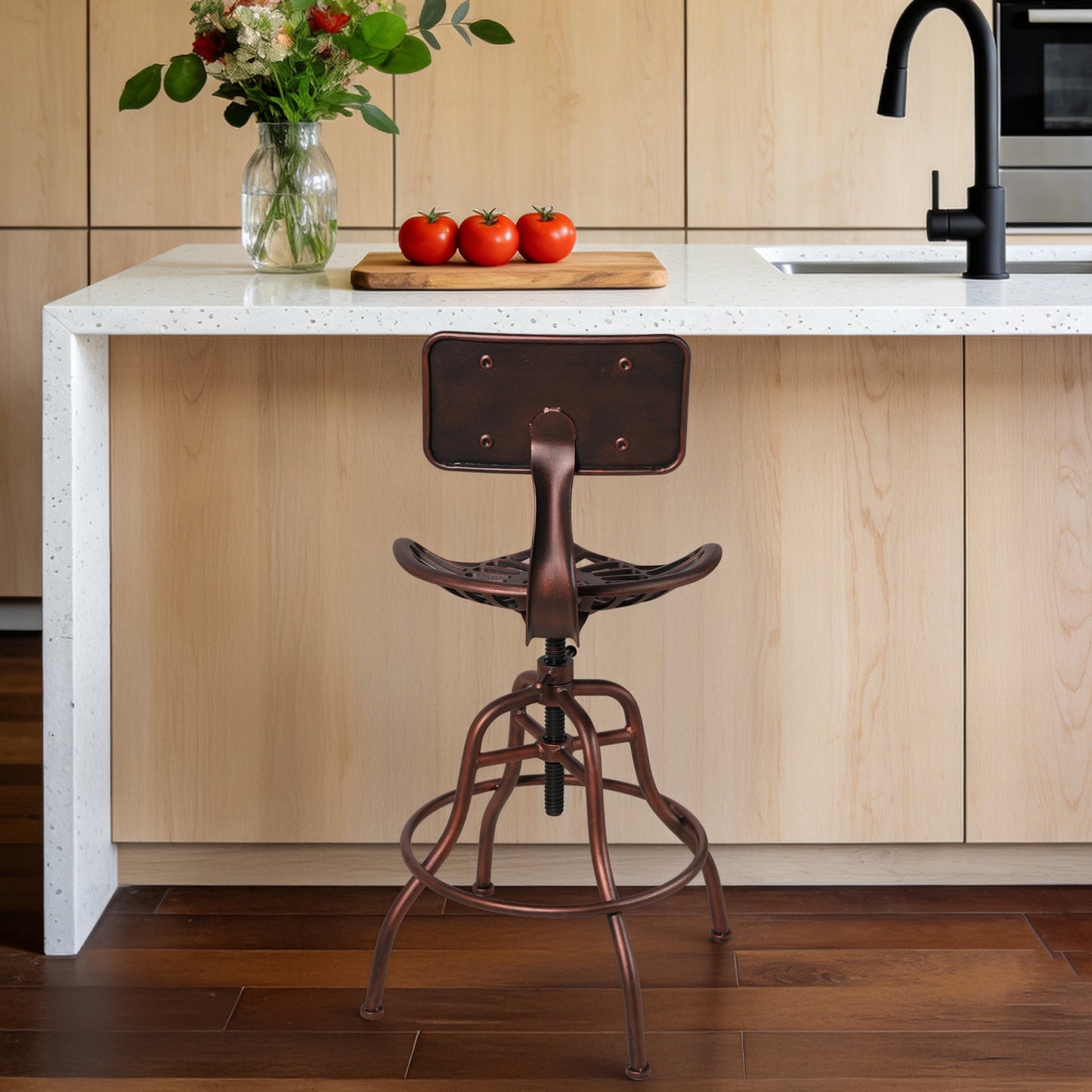 SET OF 1, Adjustable Industrial Home Bar Stools - Cast Iron Tractor Seat Swivel Metal Farmhouse Dining Stools - Counter & Pub Height 22.44" to 27.56" - Copper Finish