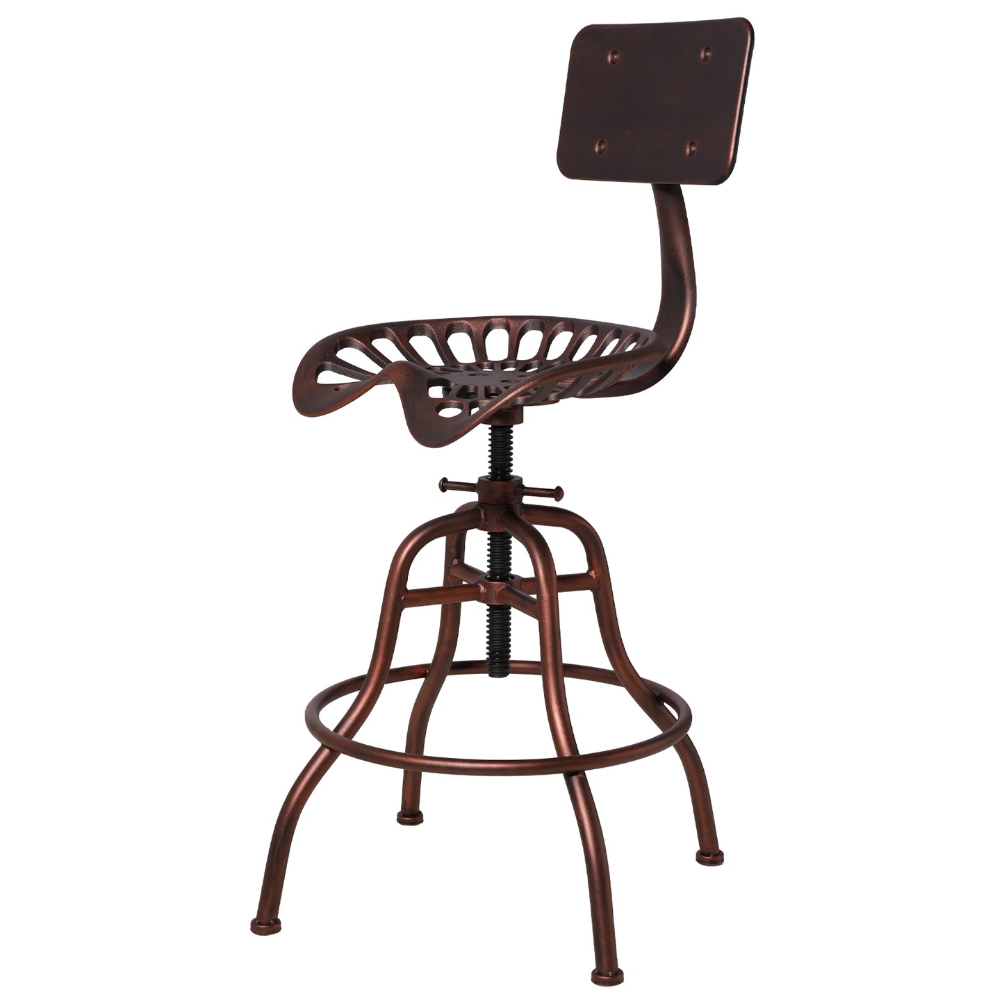 SET OF 1, Adjustable Industrial Home Bar Stools - Cast Iron Tractor Seat Swivel Metal Farmhouse Dining Stools - Counter & Pub Height 22.44" to 27.56" - Copper Finish