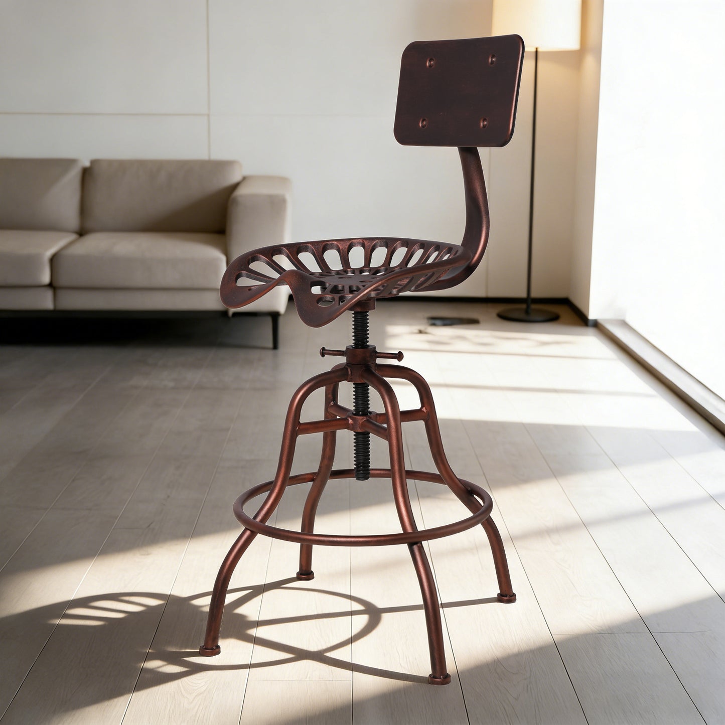 SET OF 1, Adjustable Industrial Home Bar Stools - Cast Iron Tractor Seat Swivel Metal Farmhouse Dining Stools - Counter & Pub Height 22.44" to 27.56" - Copper Finish