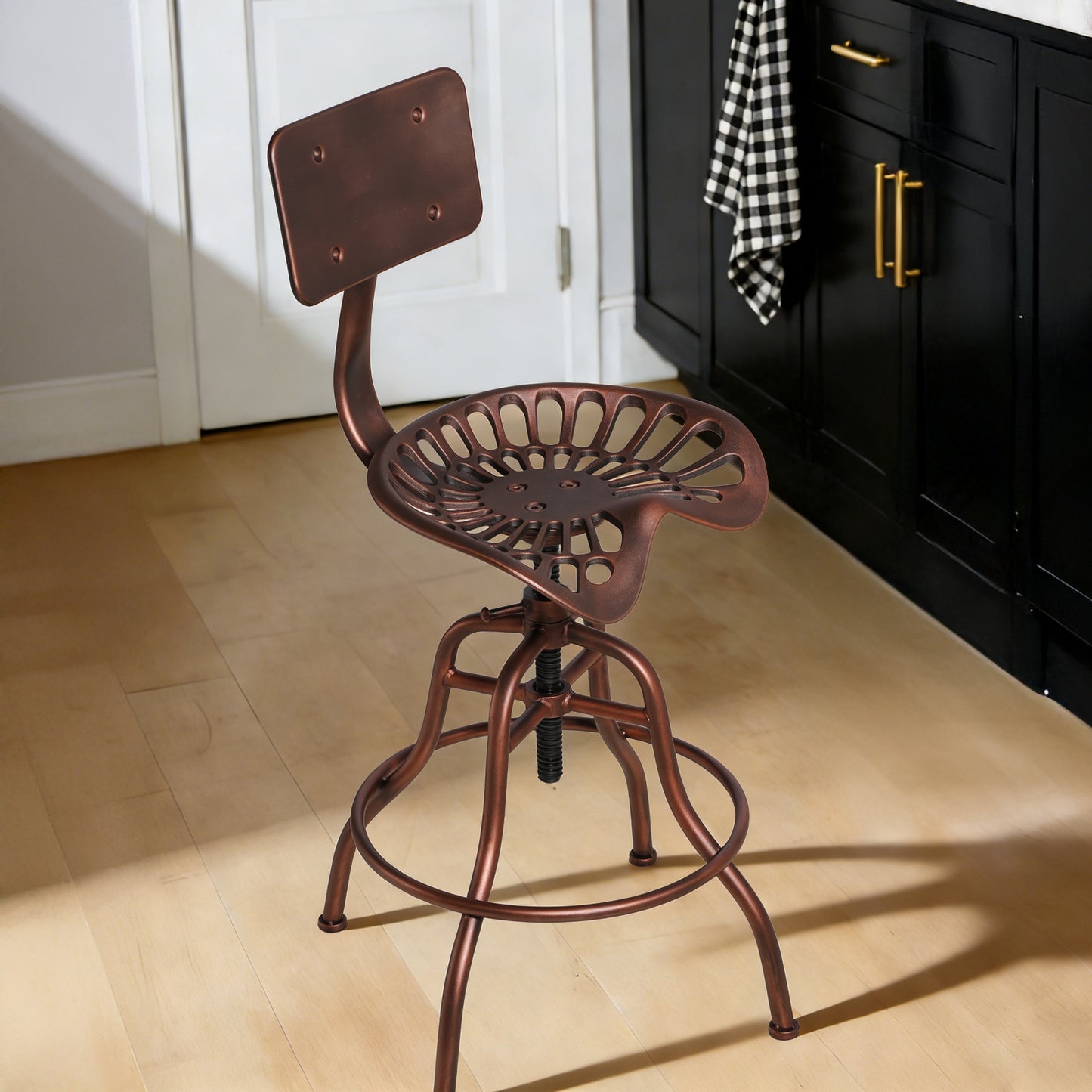 SET OF 1, Adjustable Industrial Home Bar Stools - Cast Iron Tractor Seat Swivel Metal Farmhouse Dining Stools - Counter & Pub Height 22.44" to 27.56" - Copper Finish