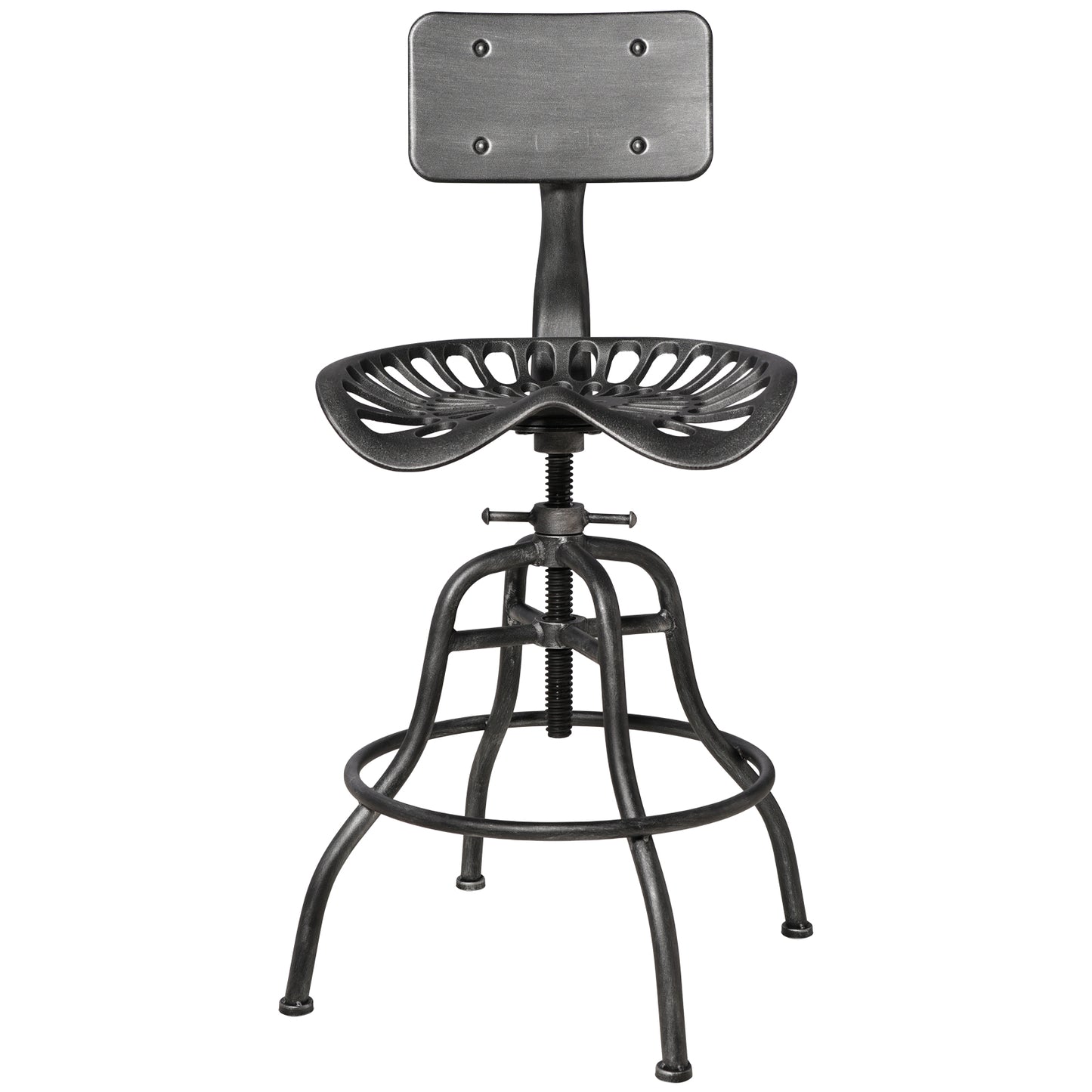 SET OF 1, Adjustable Industrial Home Bar Stools - Cast Iron Tractor Seat Swivel Metal Farmhouse Dining Stools - Counter & Pub Height 22.44" to 27.56" - Black with Brushed Silver Finish
