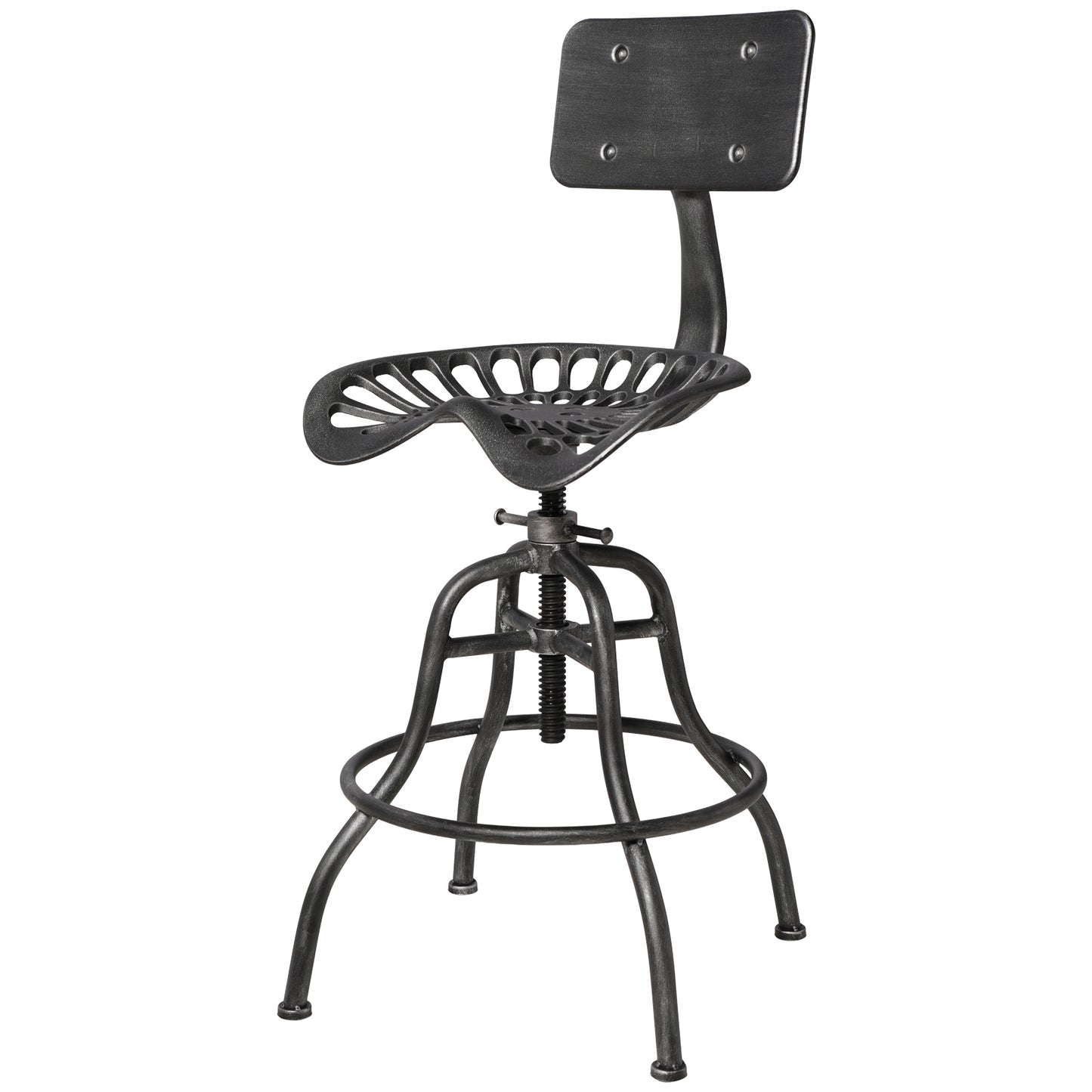 SET OF 1, Adjustable Industrial Home Bar Stools - Cast Iron Tractor Seat Swivel Metal Farmhouse Dining Stools - Counter & Pub Height 22.44" to 27.56" - Black with Brushed Silver Finish