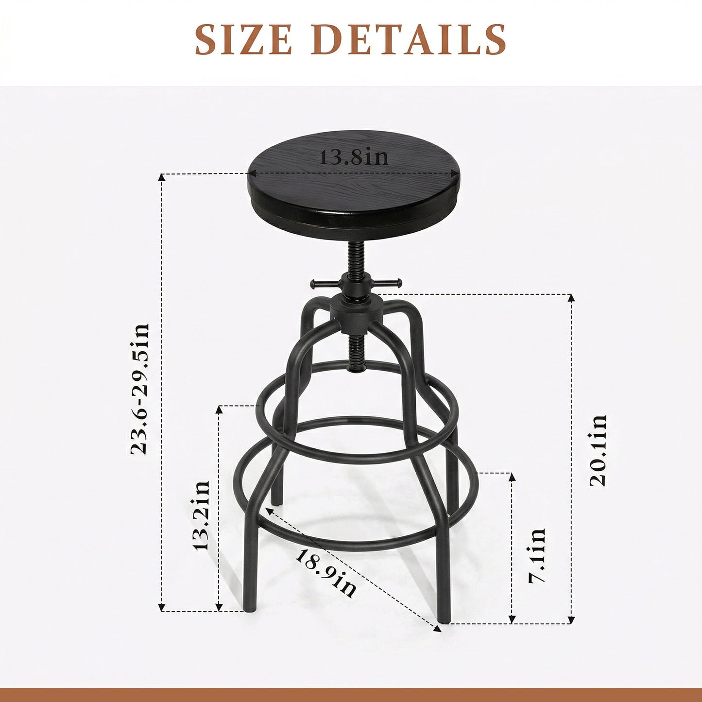 Industrial Bar Table and 4 Stools Set, Solid Pine Wood with Black Walnut Finish, Fixed Height Bar Height Table with Adjustable Stools for Kitchen, Dining Room, Home Bar & Cafe