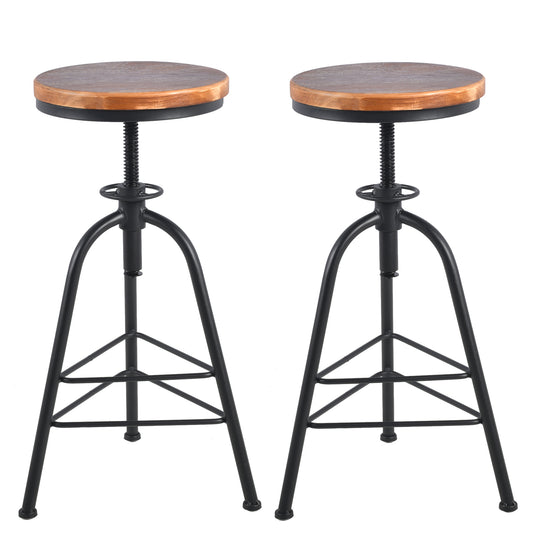 Set of 2 ,Solid Wood Metal Breakfast Stools, 24.41"-28.35" Barstools for Dining Room Kitchen Home Counter Bar Height Adjustable Swivel Round Seat 3 Legs
