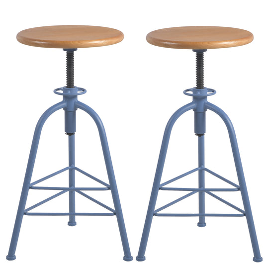 Set of 2 ,Solid Wood Metal Breakfast Stools, 24.41"-28.35" Barstools for Dining Room Kitchen Home Counter Bar Height Adjustable Swivel Round Seat 3 Legs
