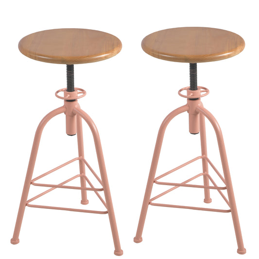 Set of 2 ,Solid Wood Metal Breakfast Stools, 24.41"-28.35" Barstools for Dining Room Kitchen Home Counter Bar Height Adjustable Swivel Round Seat 3 Legs