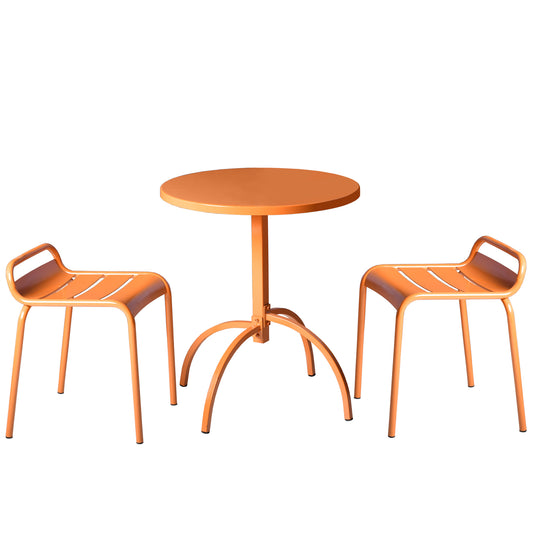 Set of 3, Patio Bistro Set Round Table and Chairs  Metal Frame Outdoor Indoor Furniture for Garden Balcony Backyard Pool Porch Lawn Living Room -Coating Rust Resistant Orange