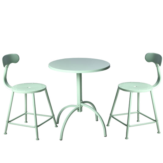 Set of 3, Patio Bistro Set Round Table and Chairs Metal Frame Outdoor Indoor Furniture for Garden Balcony Backyard Pool Porch Lawn Living Room -Coating Rust Resistant Pea Green