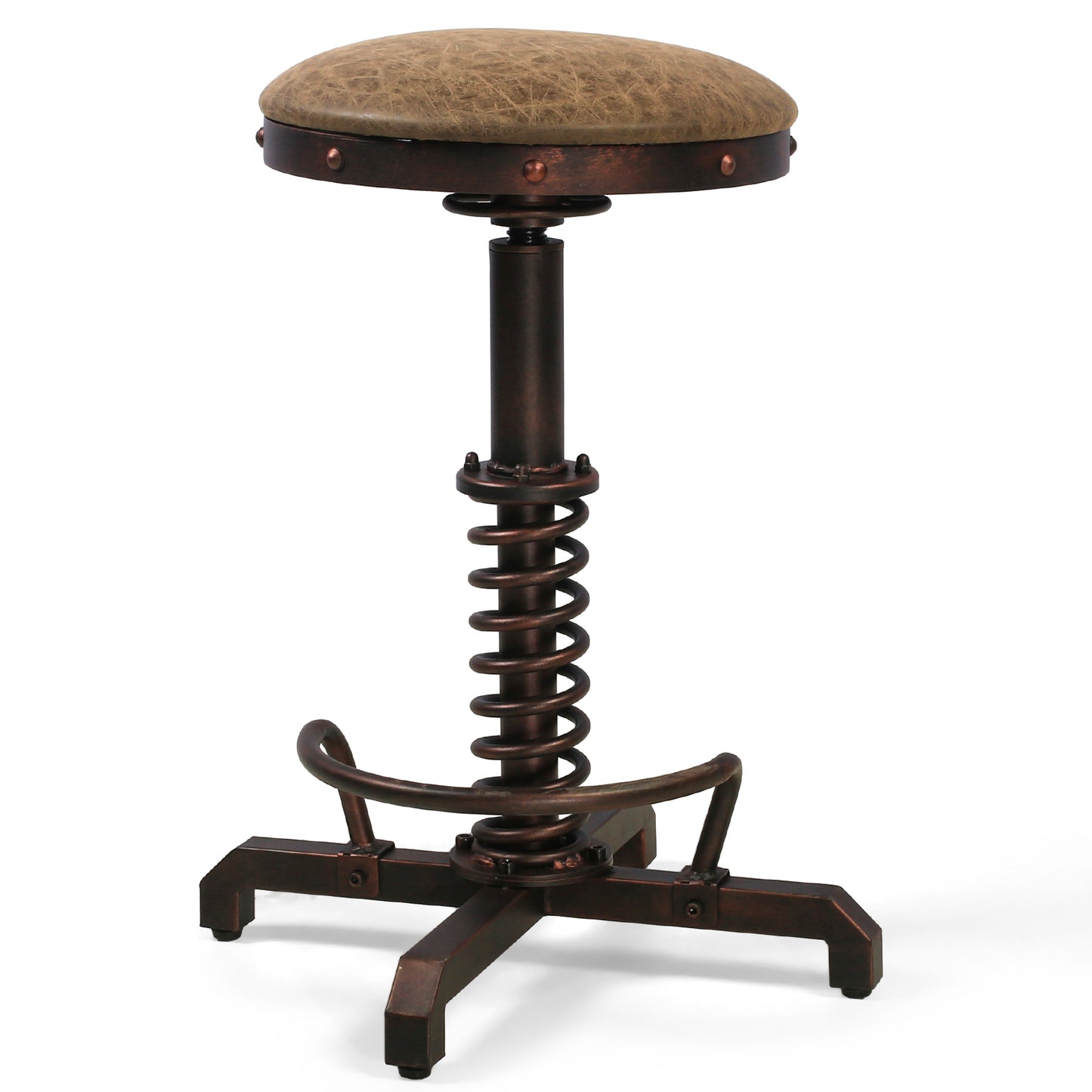 American Antique Steampunk Bar Stool 21.65"-25.59"  Vintage Farm PU Leather Seat Tractor Stool Kitchen Swivel Height Adjustable bar Stool （COPPER）