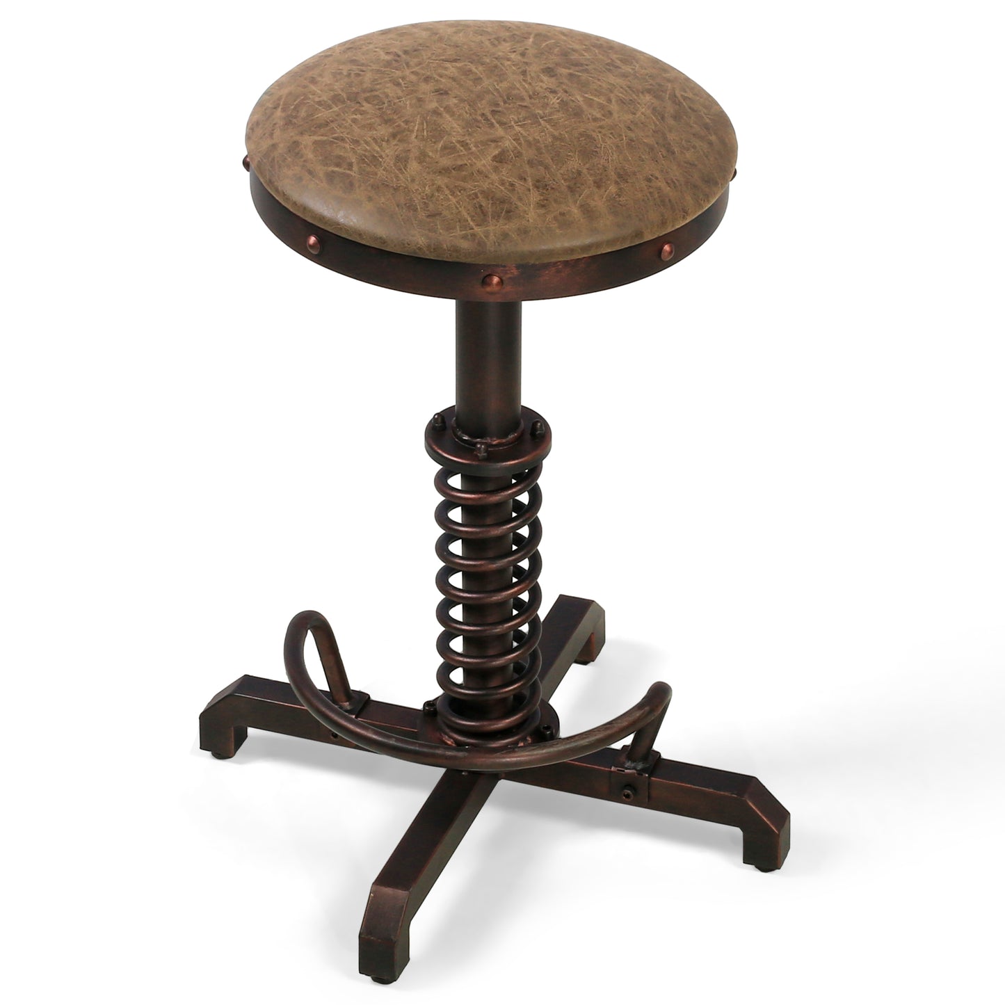 American Antique Steampunk Bar Stool 21.65"-25.59"  Vintage Farm PU Leather Seat Tractor Stool Kitchen Swivel Height Adjustable bar Stool （COPPER）