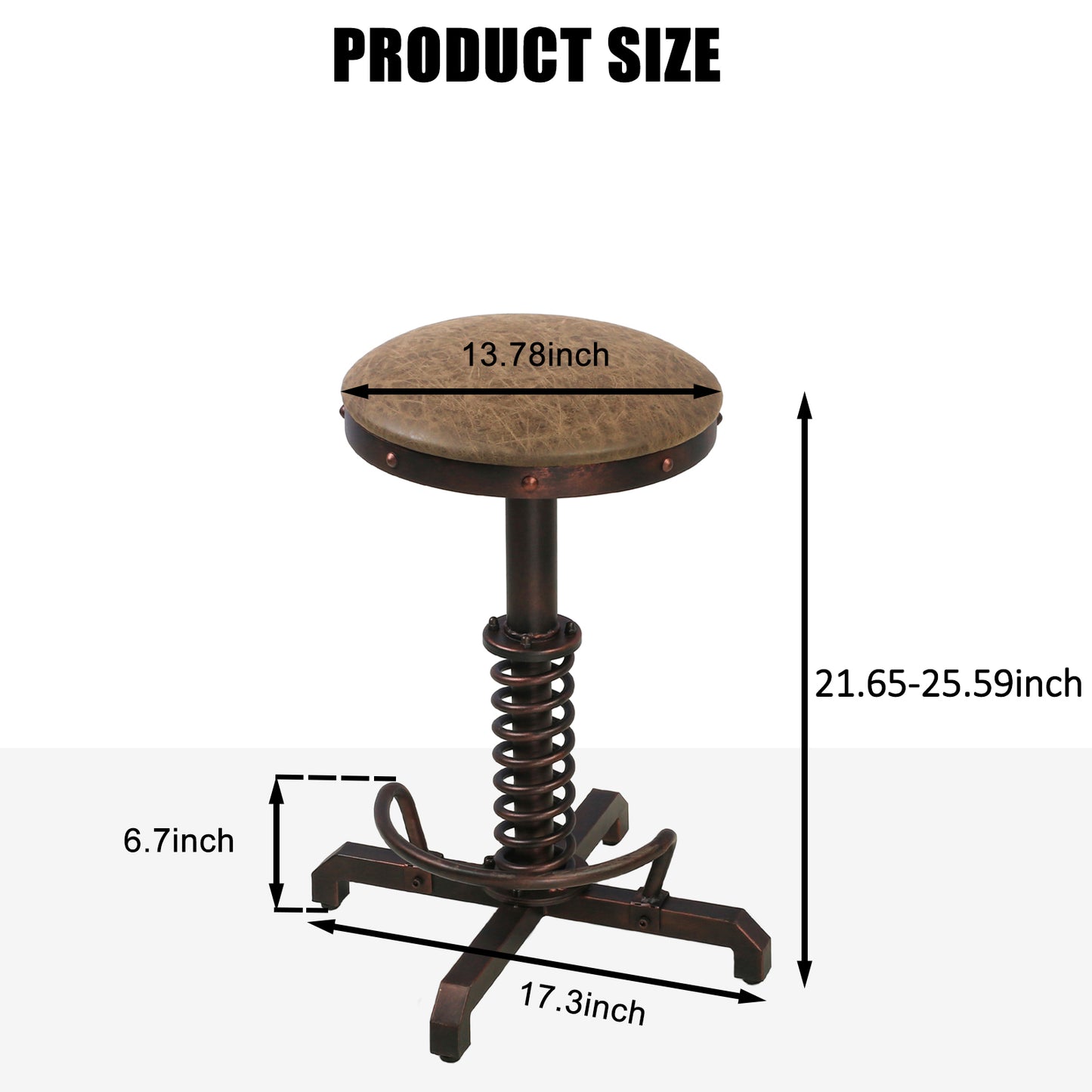 American Antique Steampunk Bar Stool 21.65"-25.59"  Vintage Farm PU Leather Seat Tractor Stool Kitchen Swivel Height Adjustable bar Stool （COPPER）