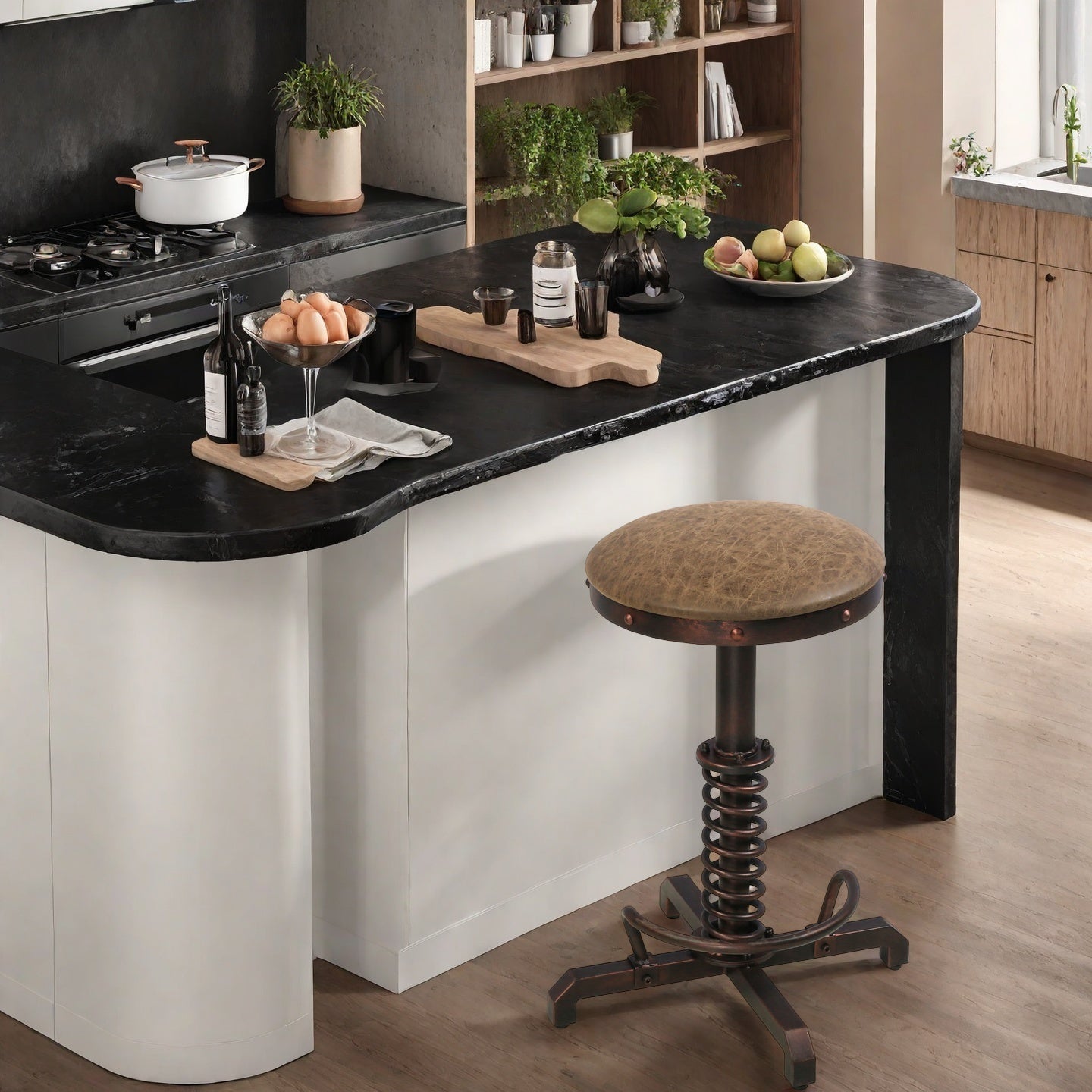 American Antique Steampunk Bar Stool 21.65"-25.59"  Vintage Farm PU Leather Seat Tractor Stool Kitchen Swivel Height Adjustable bar Stool （COPPER）