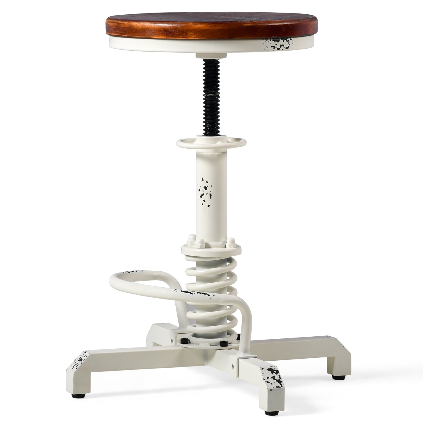 American Antique Steampunk Bar Stool 20.47"-24.41"  Vintage Farm Wooden Seat Tractor Stool Kitchen Swivel Height Adjustable bar Stool （Antique White）