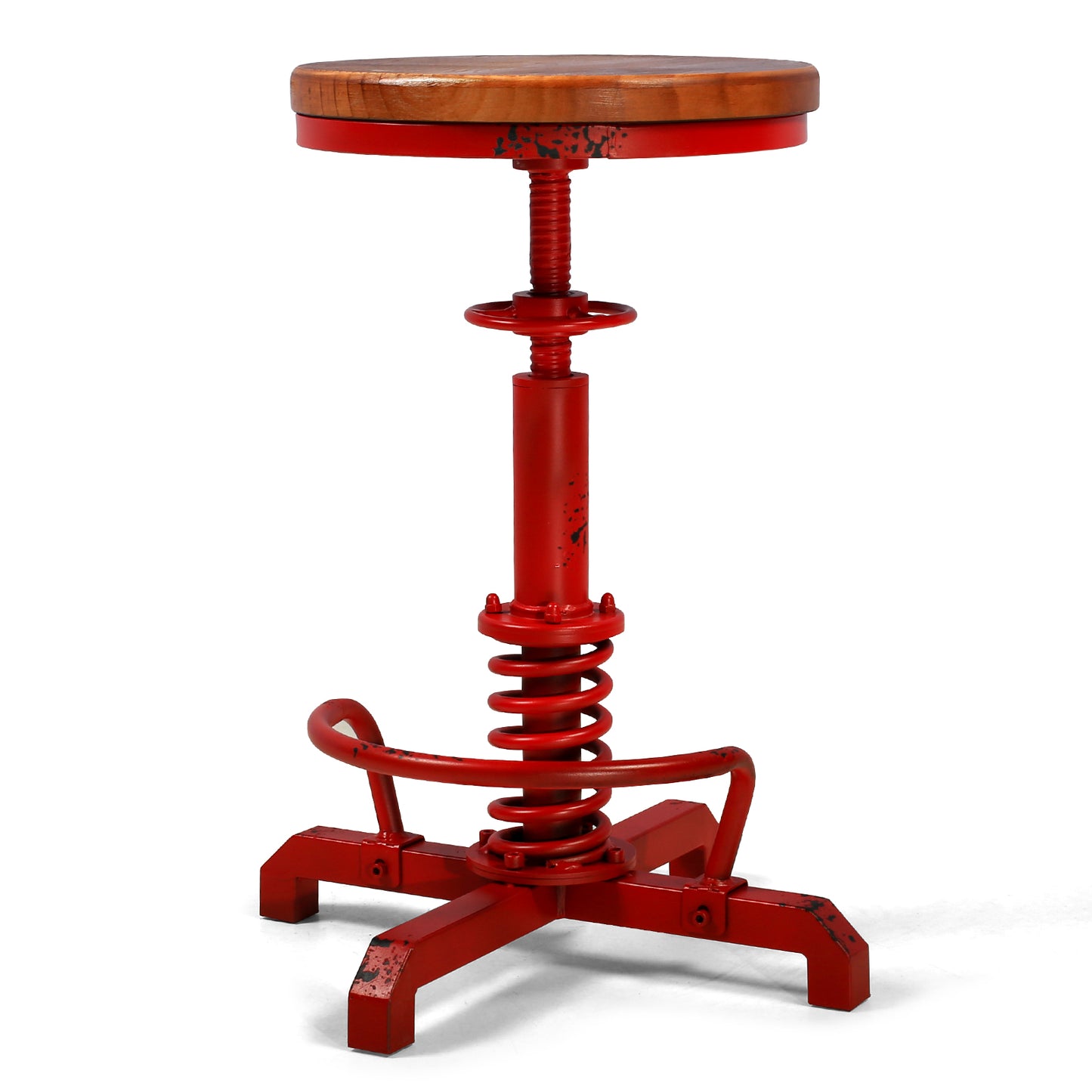 American Antique Steampunk Bar Stool 20.47"-24.41"  Vintage Farm Wooden Seat Tractor Stool Kitchen Swivel Height Adjustable bar Stool （Antique Red）