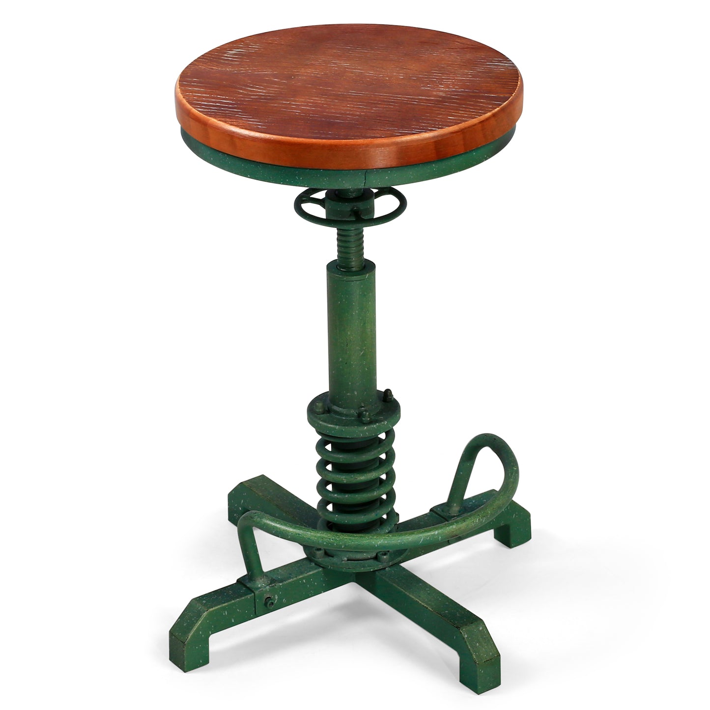 American Antique Steampunk Bar Stool 20.47"-24.41"  Vintage Farm Wooden Seat Tractor Stool Kitchen Swivel Height Adjustable bar Stool （Antique Green）