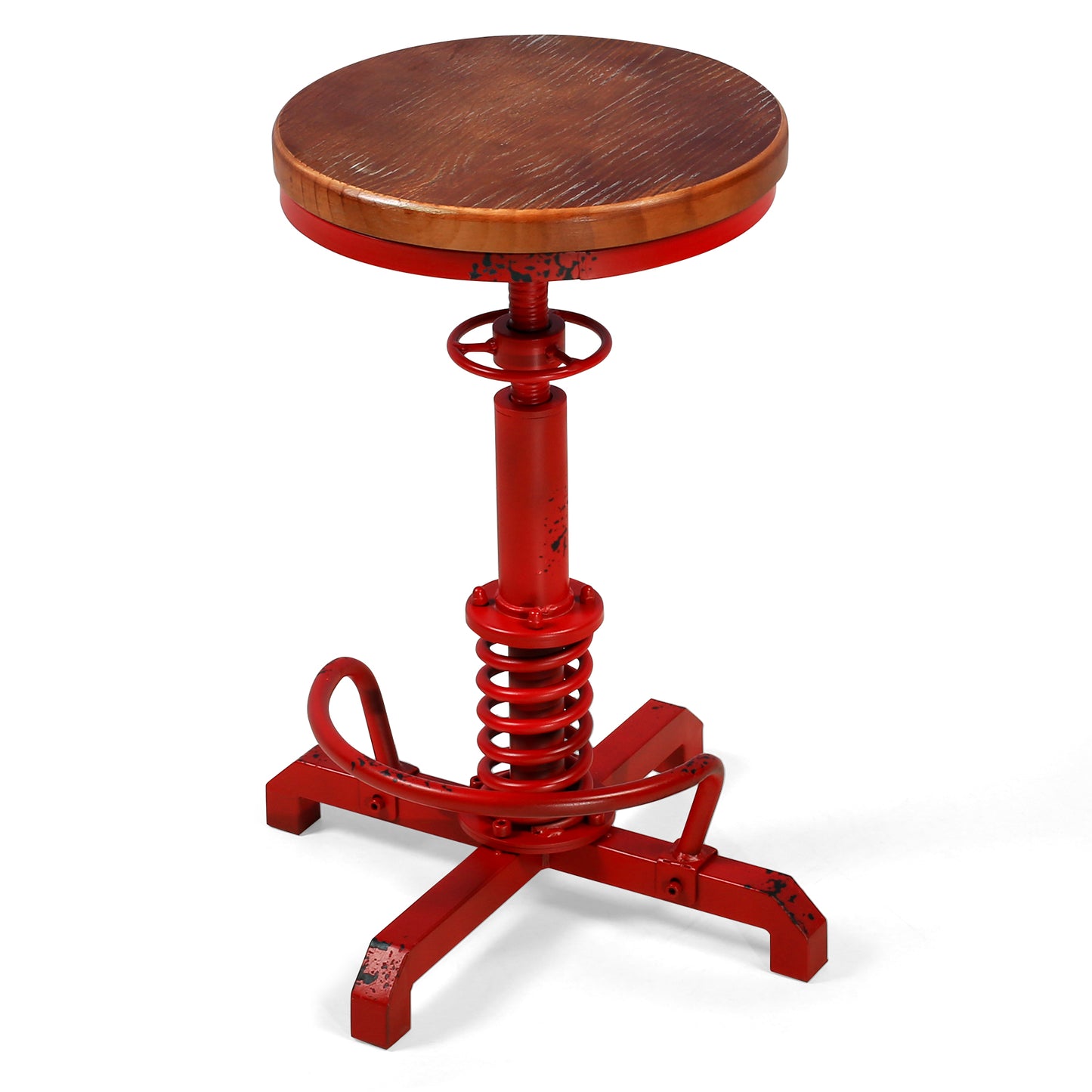 American Antique Steampunk Bar Stool 20.47"-24.41"  Vintage Farm Wooden Seat Tractor Stool Kitchen Swivel Height Adjustable bar Stool （Antique Red）