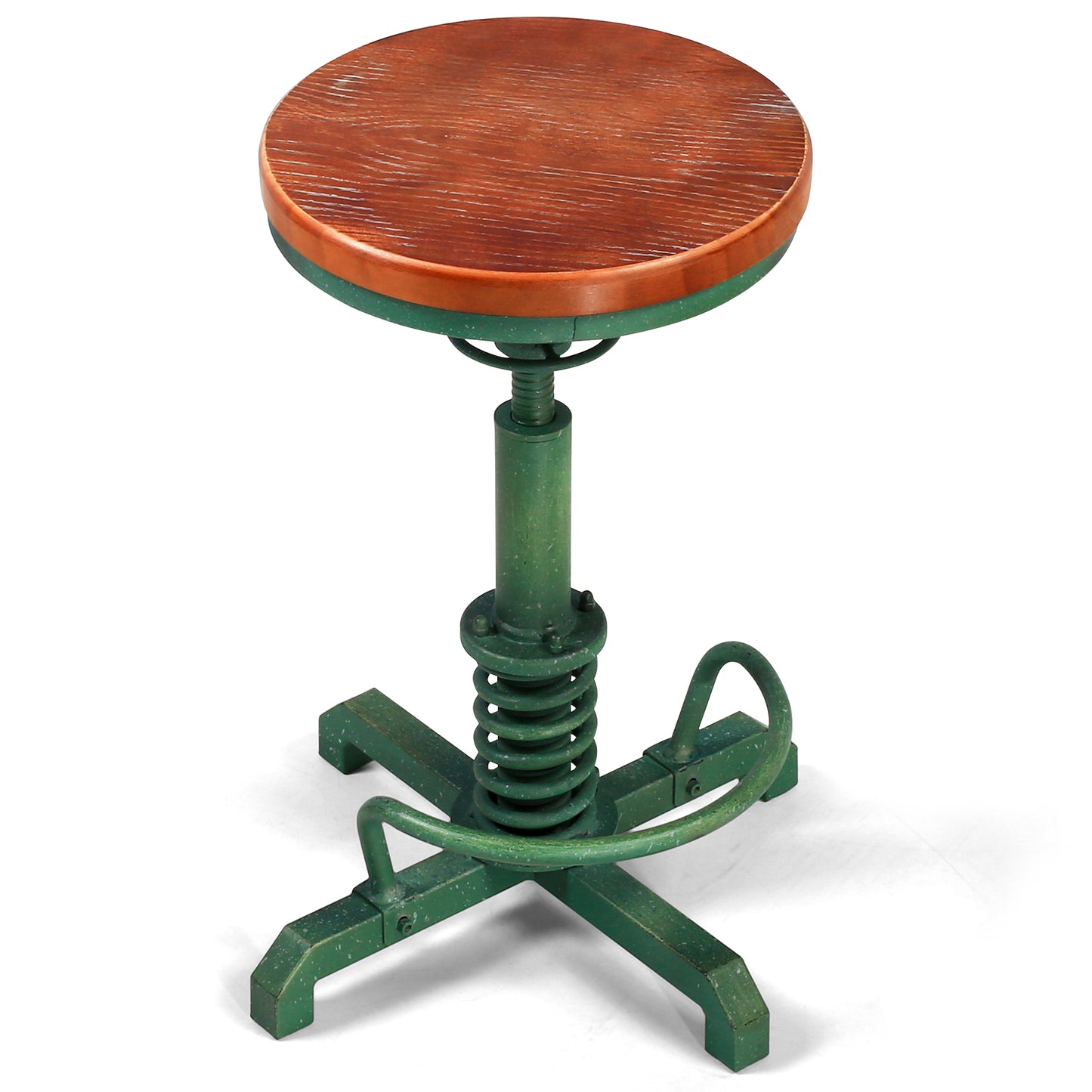 American Antique Steampunk Bar Stool 20.47"-24.41"  Vintage Farm Wooden Seat Tractor Stool Kitchen Swivel Height Adjustable bar Stool （Antique Green）
